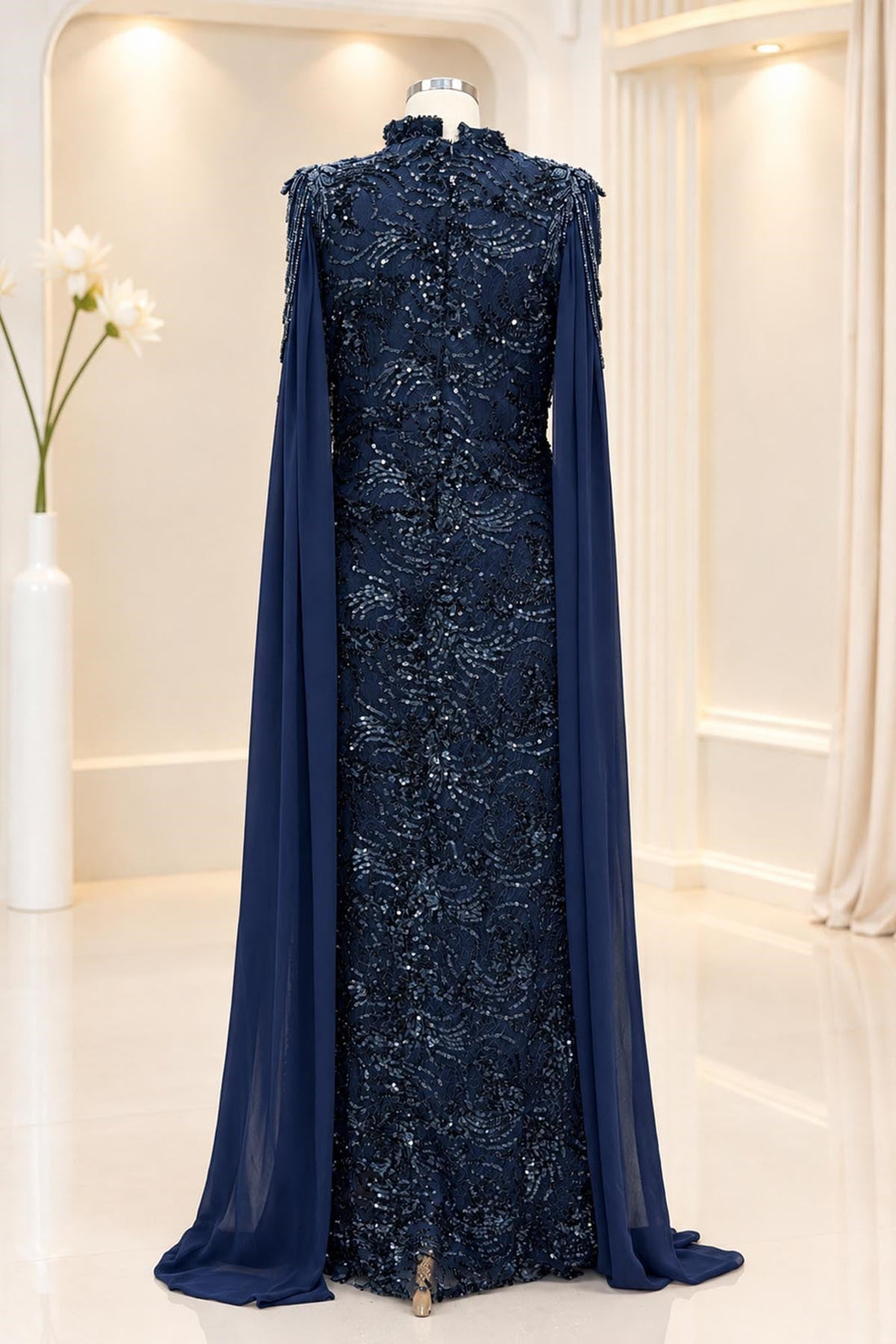 Talya Modest Evening Dress - Navy