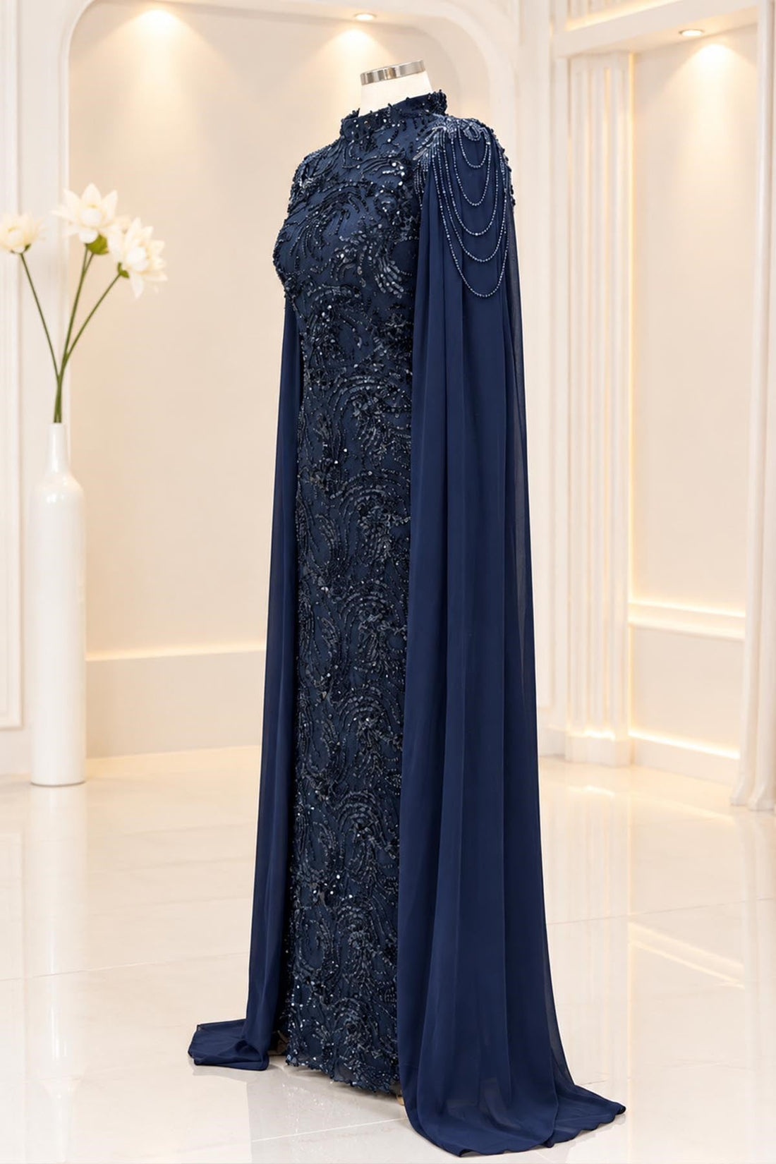 Talya Modest Evening Dress - Navy