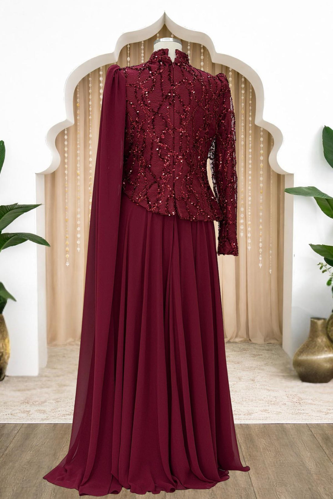 Tülin Modest Evening Dress - Burgundy