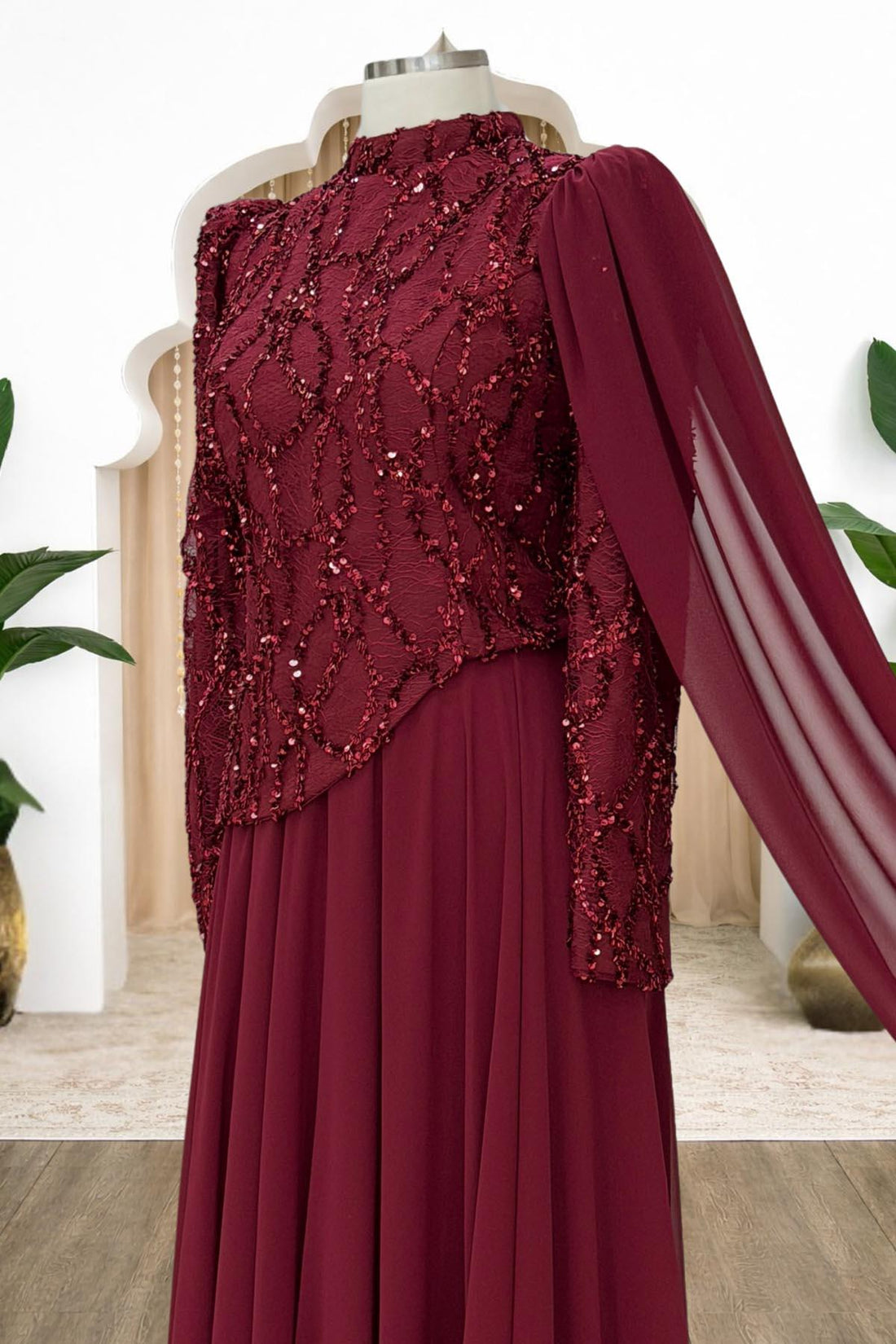 Tülin Modest Evening Dress - Burgundy