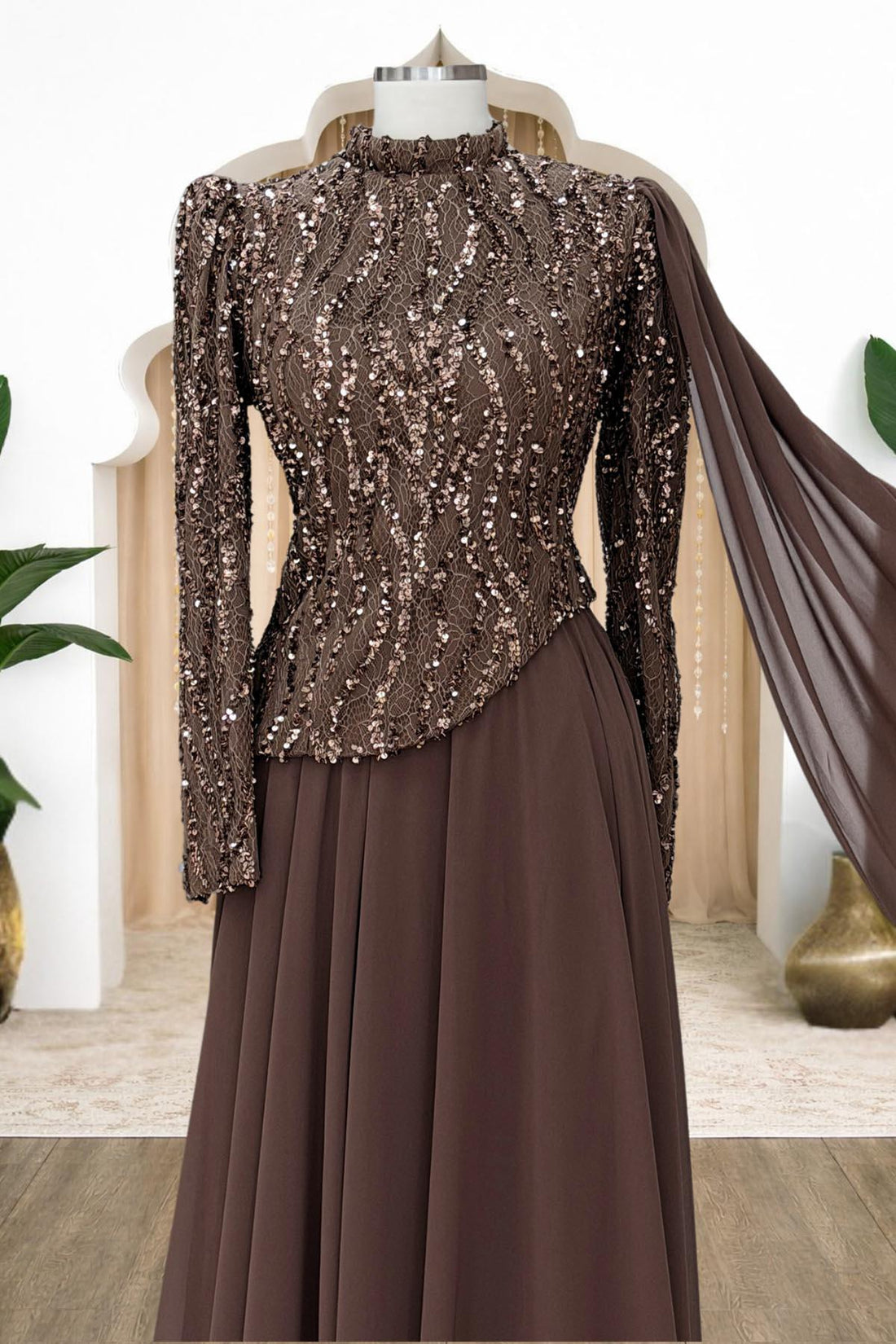 Tülin Modest Evening Dress - Brown