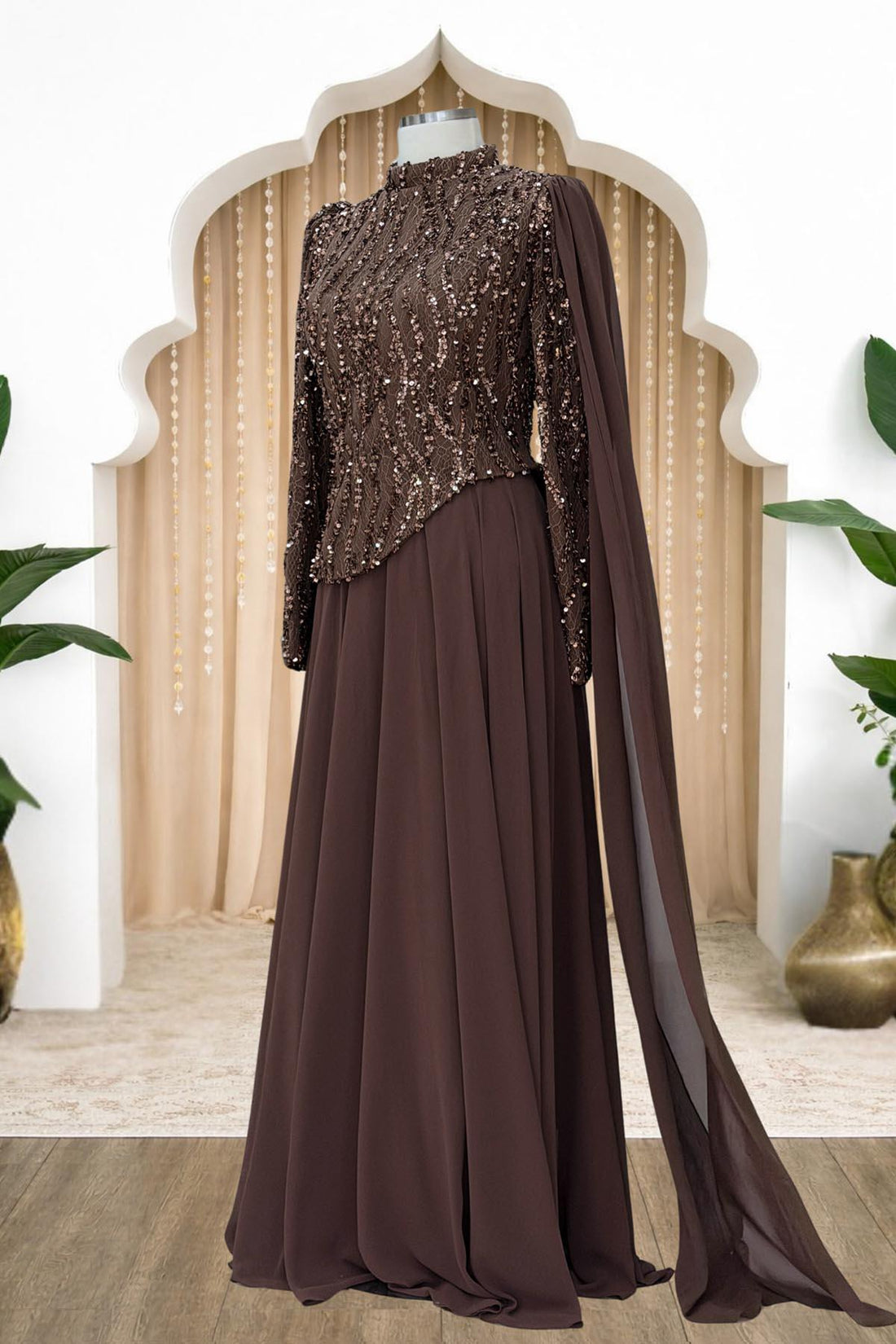 Tülin Modest Evening Dress - Brown