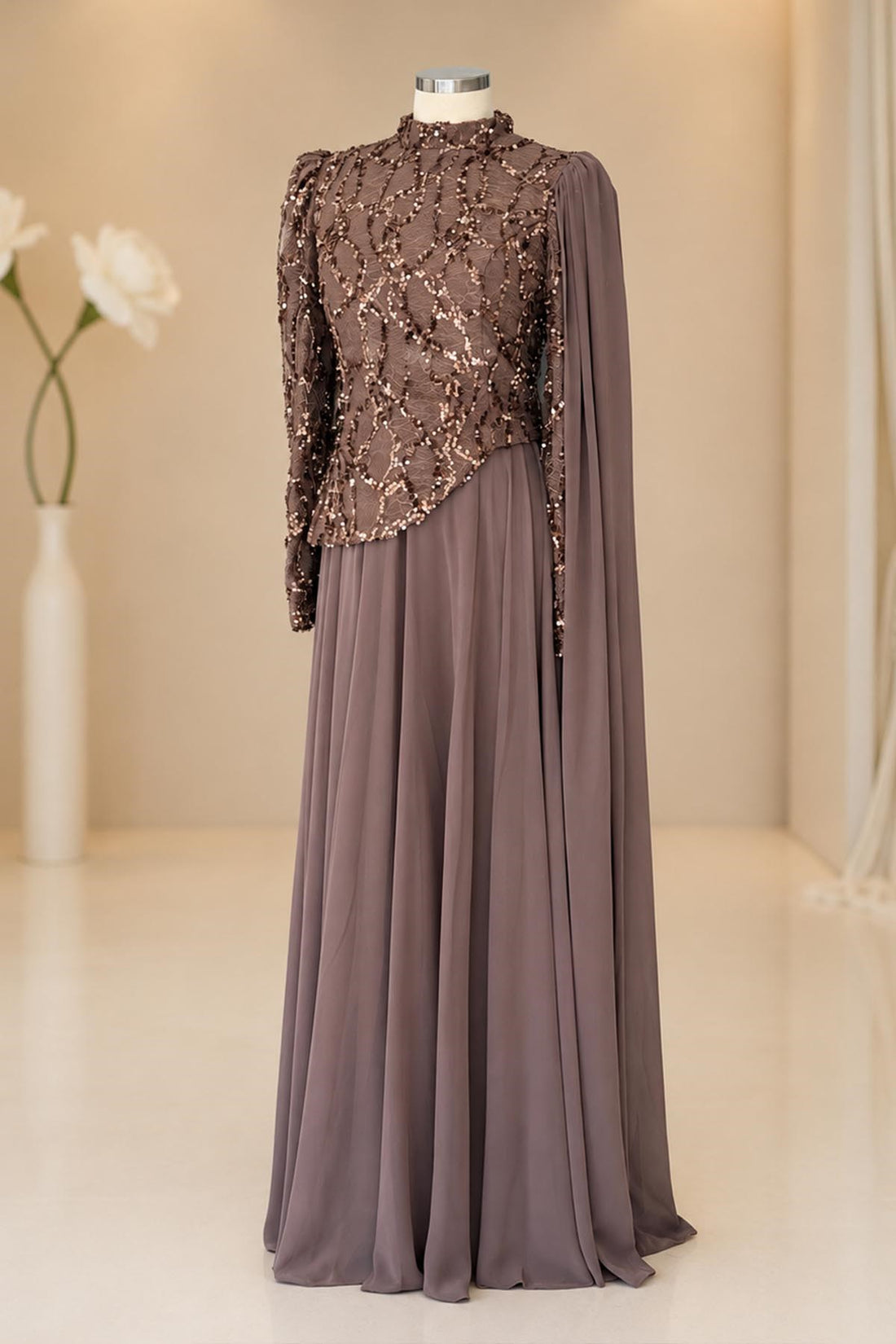 Tülin Modest Evening Dress - Taupe