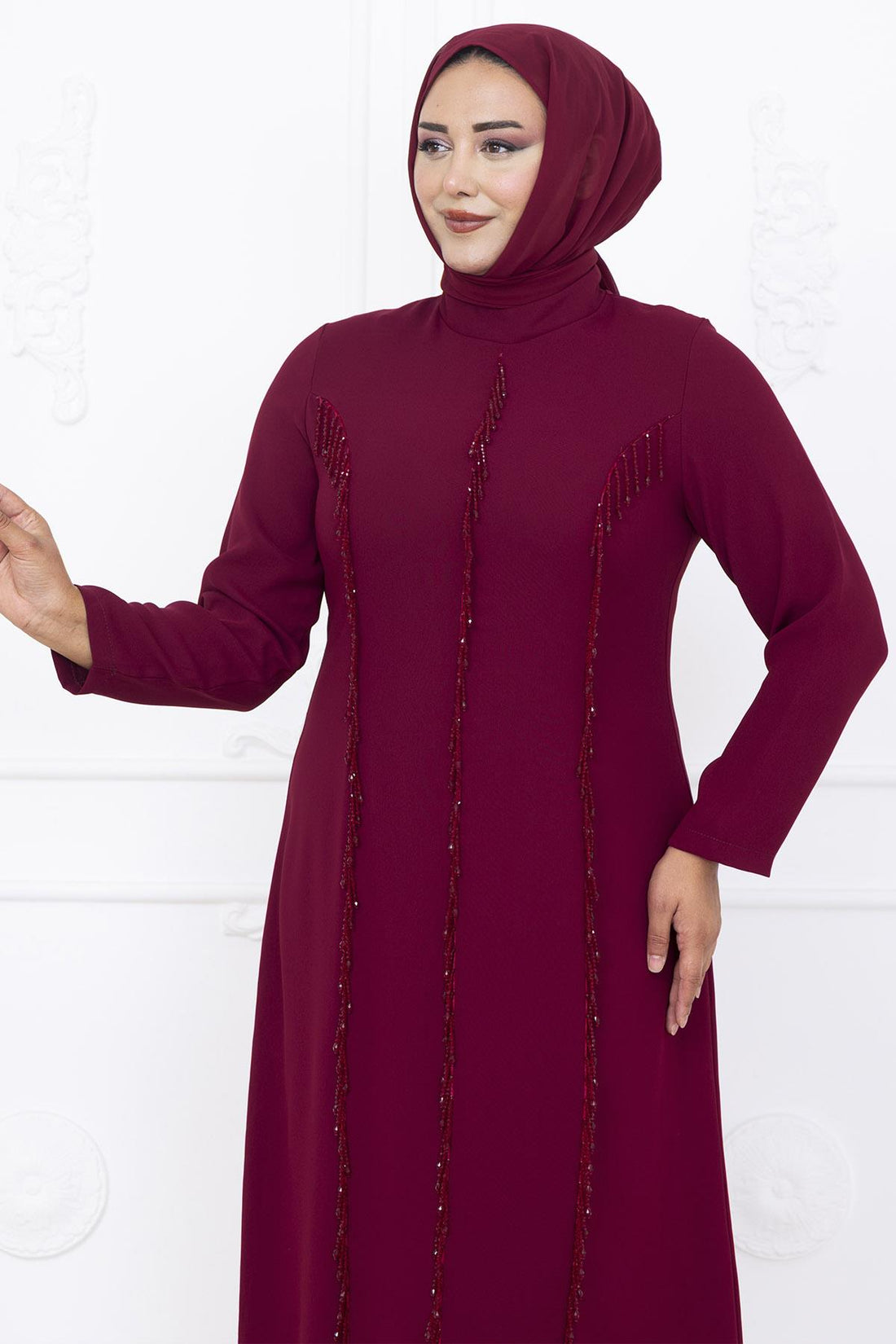 Tuna Modest Evening Dress - Burgundy
