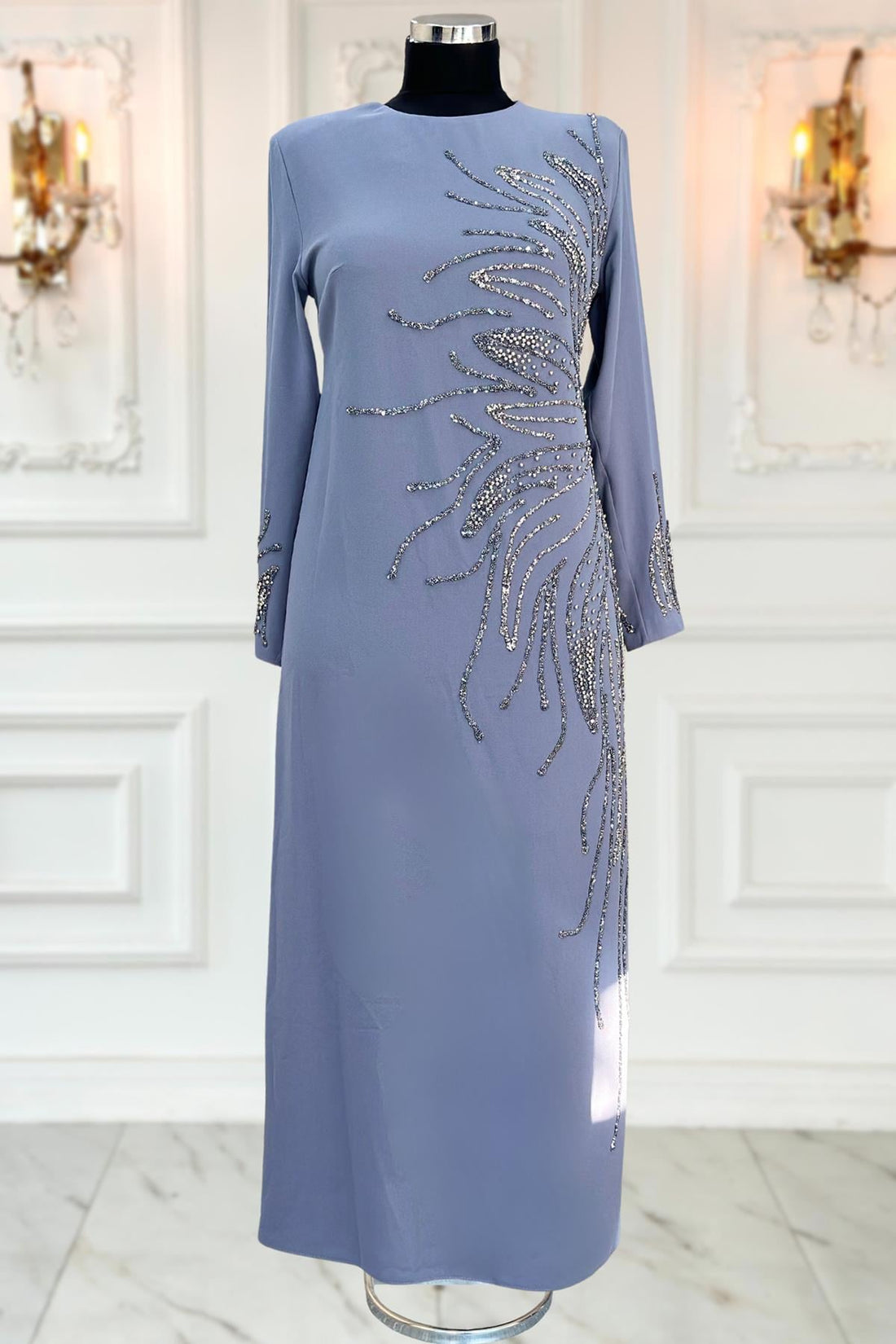 Vera Modest Evening Dress - Grey