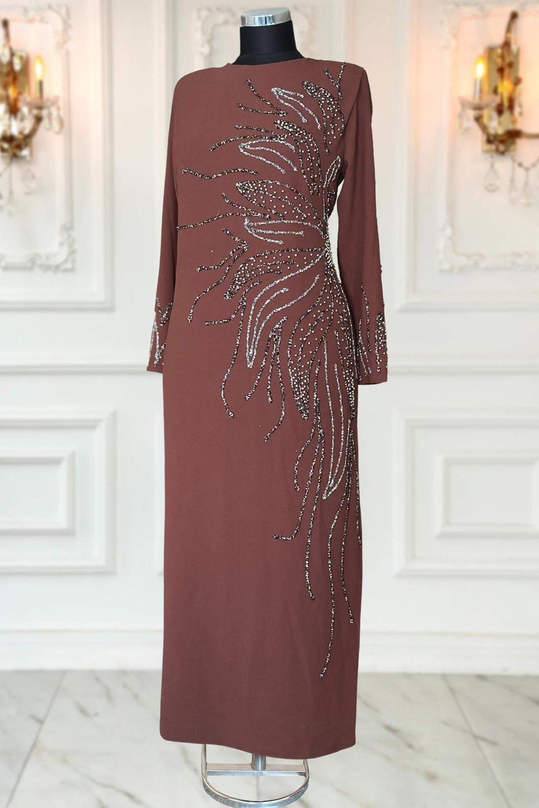 Vera Modest Evening Dress - Brown