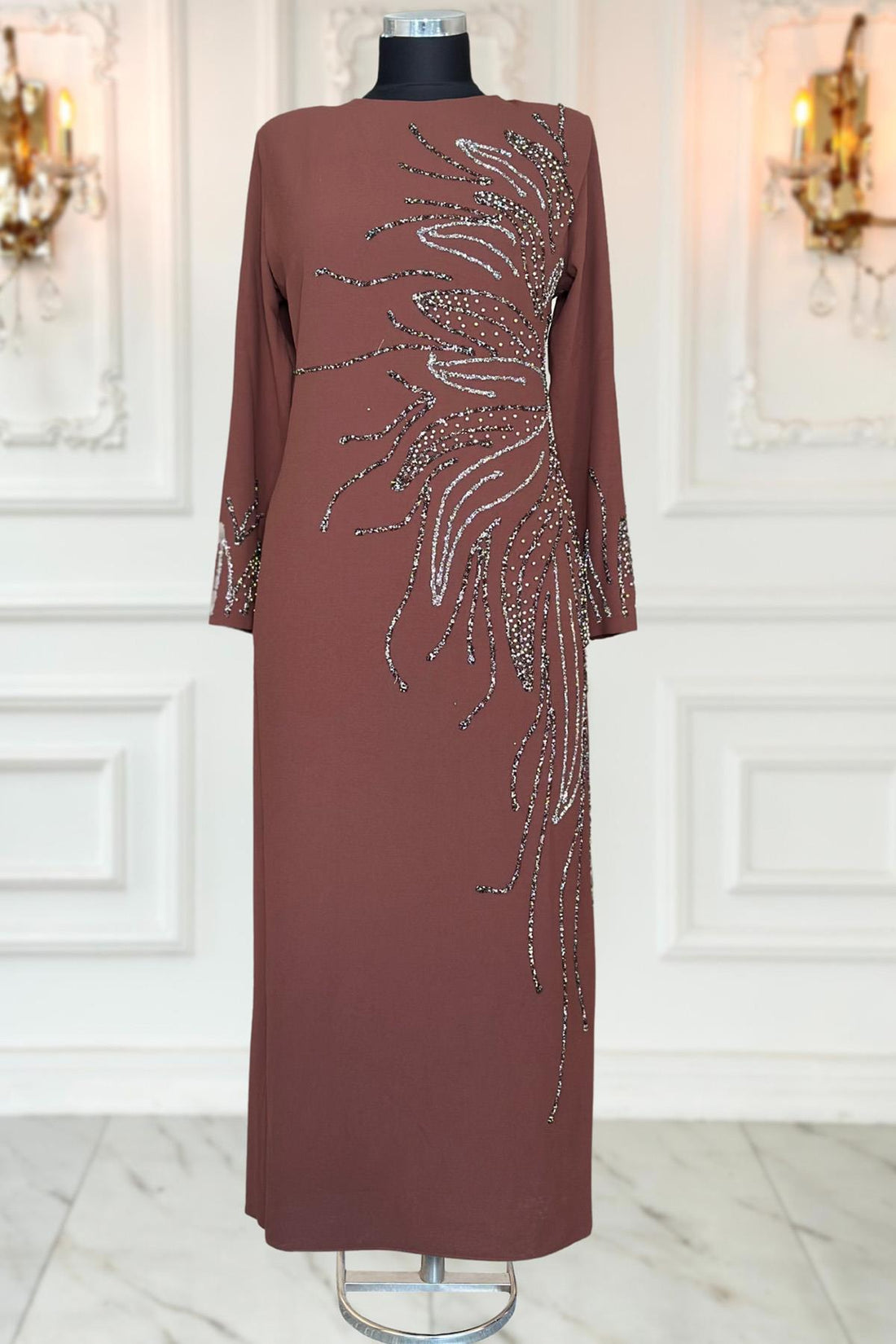 Vera Modest Evening Dress - Brown