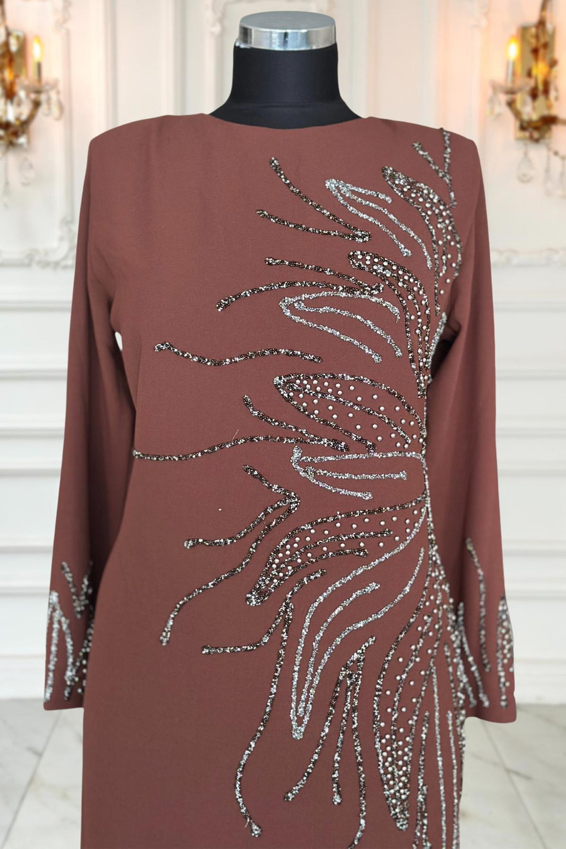 Vera Modest Evening Dress - Brown