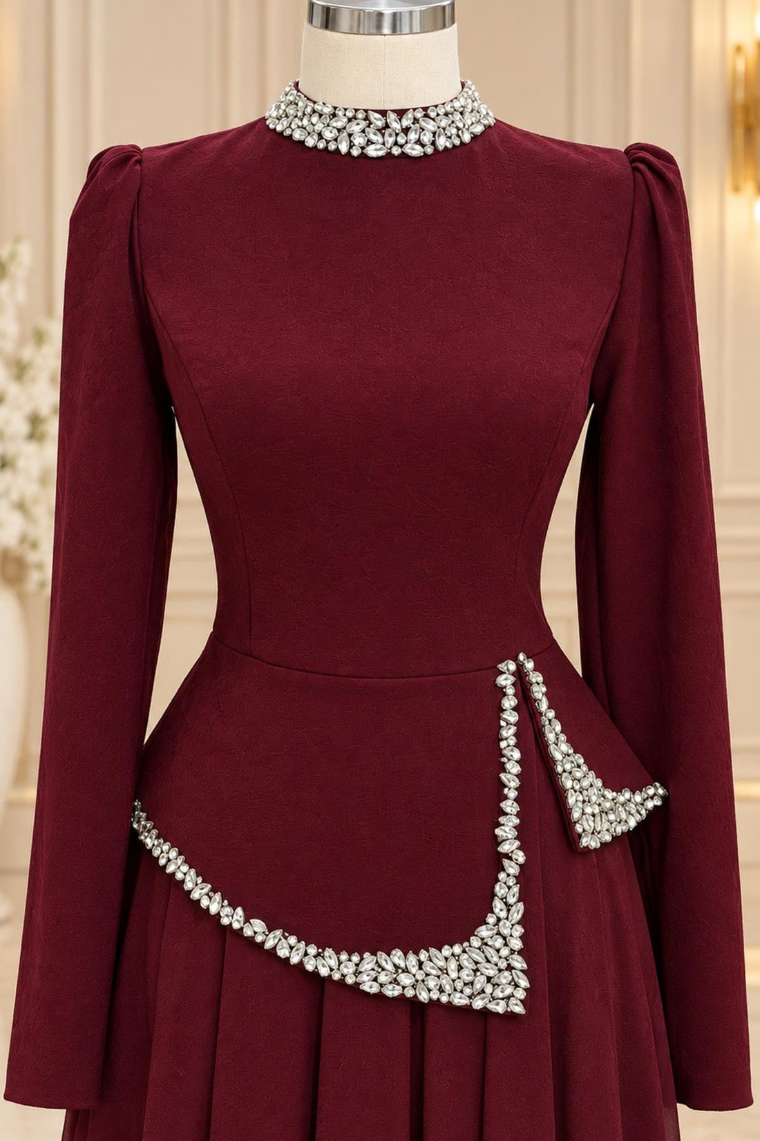 Yağmur Modest Evening Dress - Burgundy