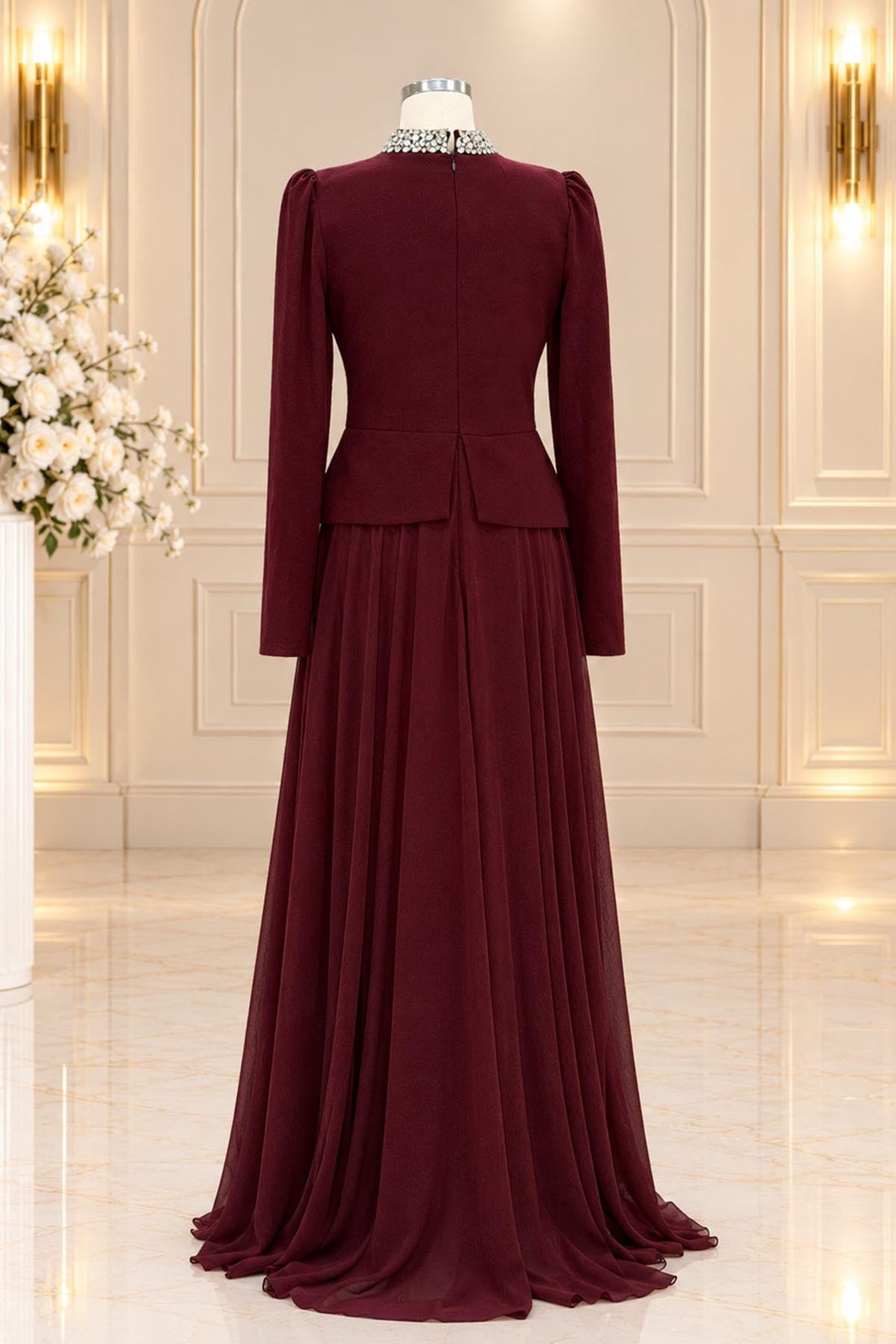 Yağmur Modest Evening Dress - Burgundy