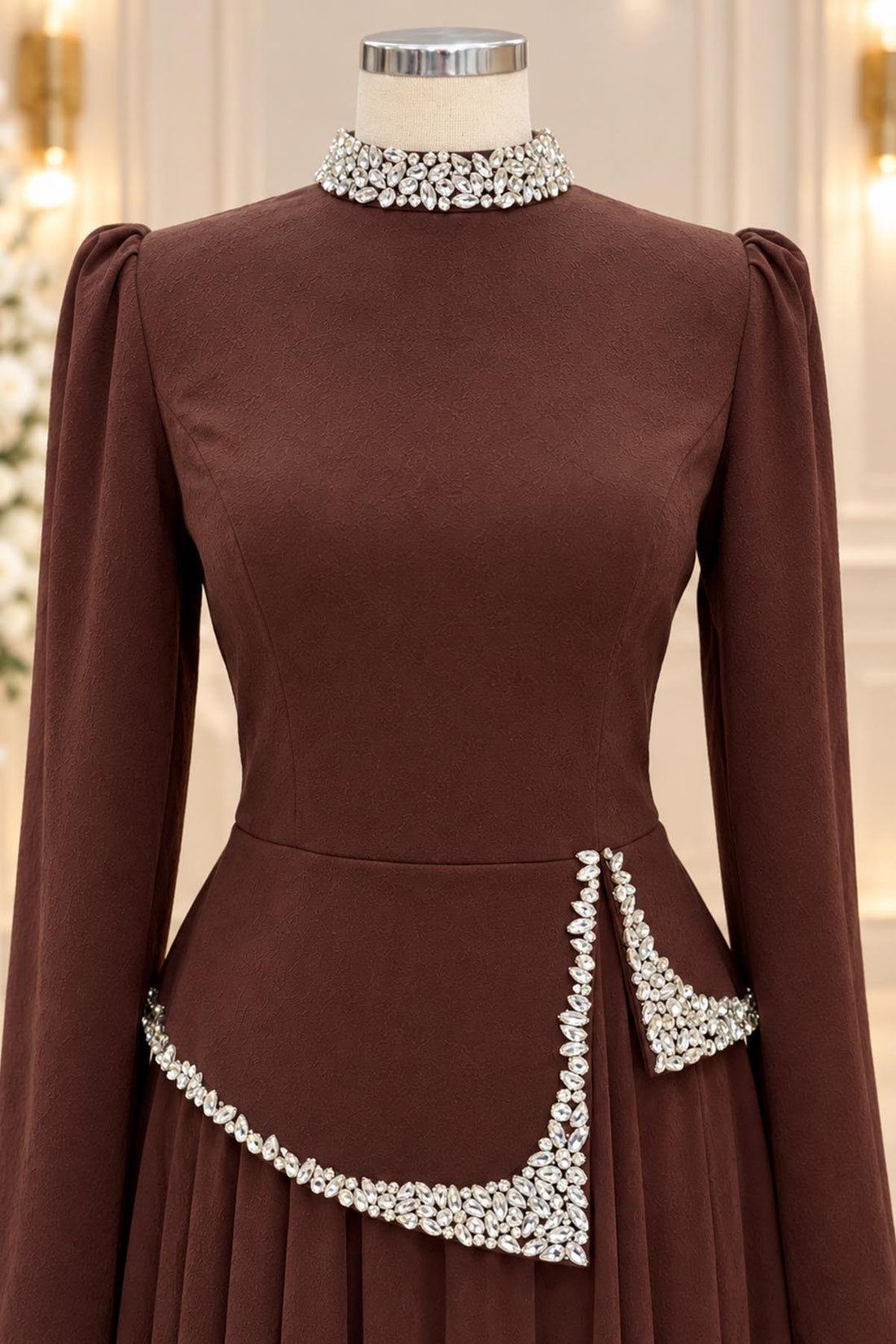 Yağmur Modest Evening Dress - Brown
