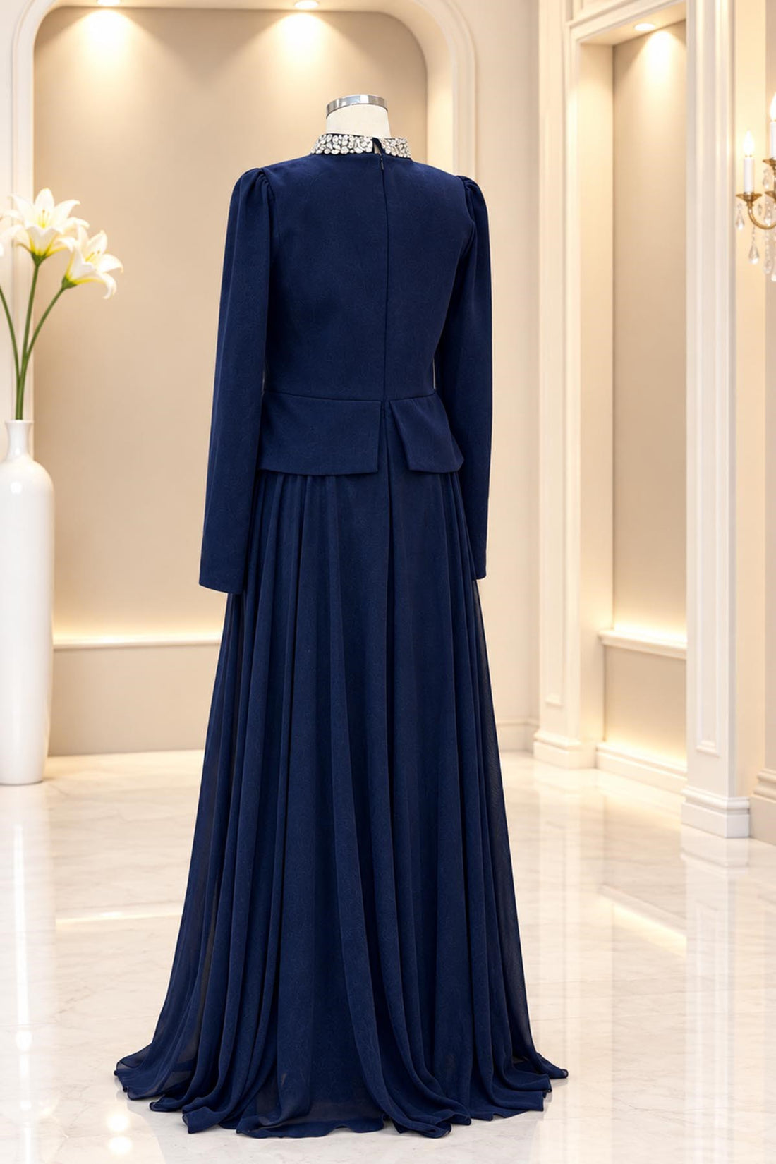 Yağmur Modest Evening Dress - Navy