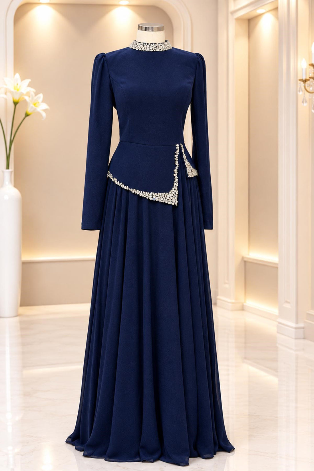 Yağmur Modest Evening Dress - Navy