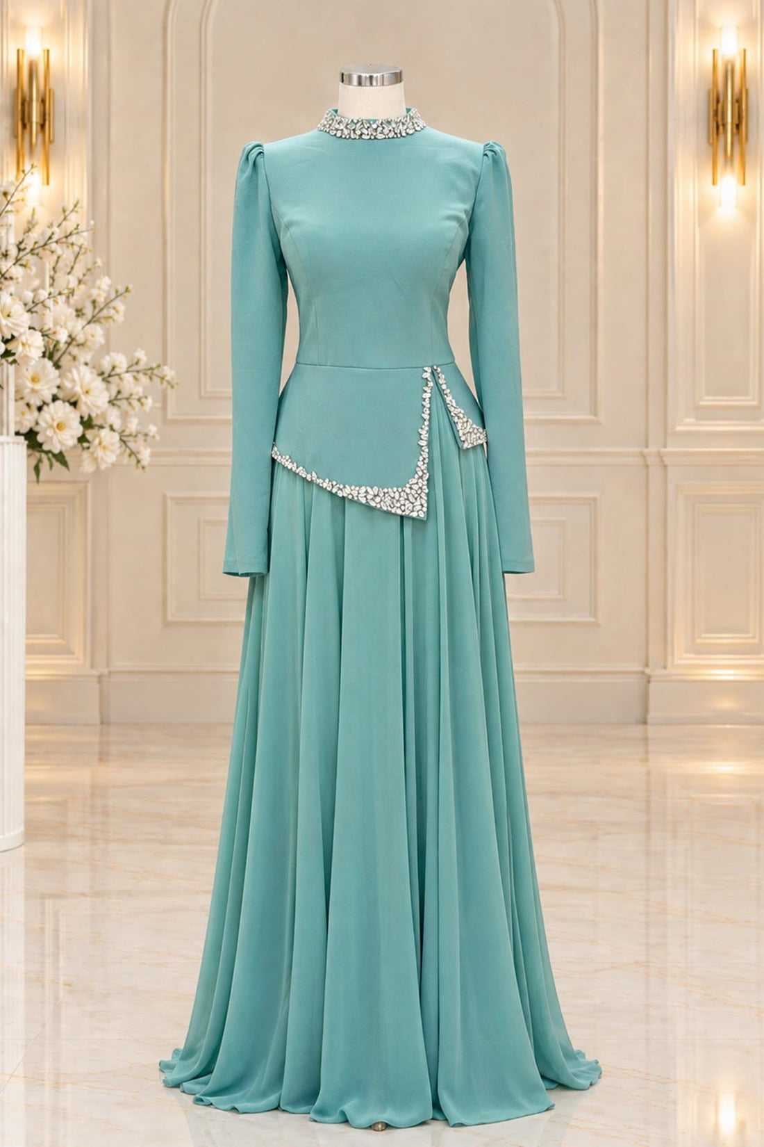 Yağmur Modest Evening Dress - Mint
