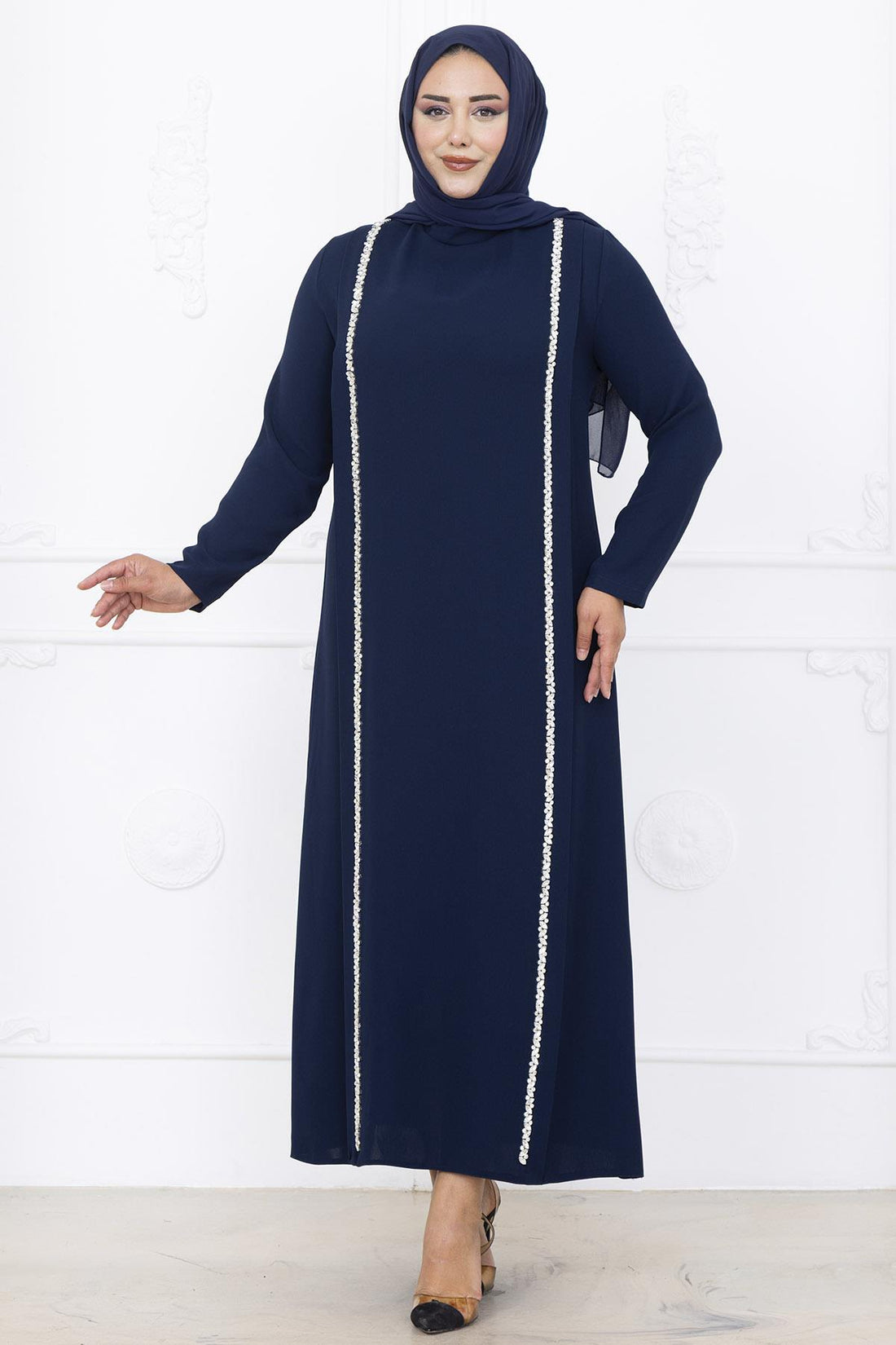 Yakut Modest Evening Dress - Navy
