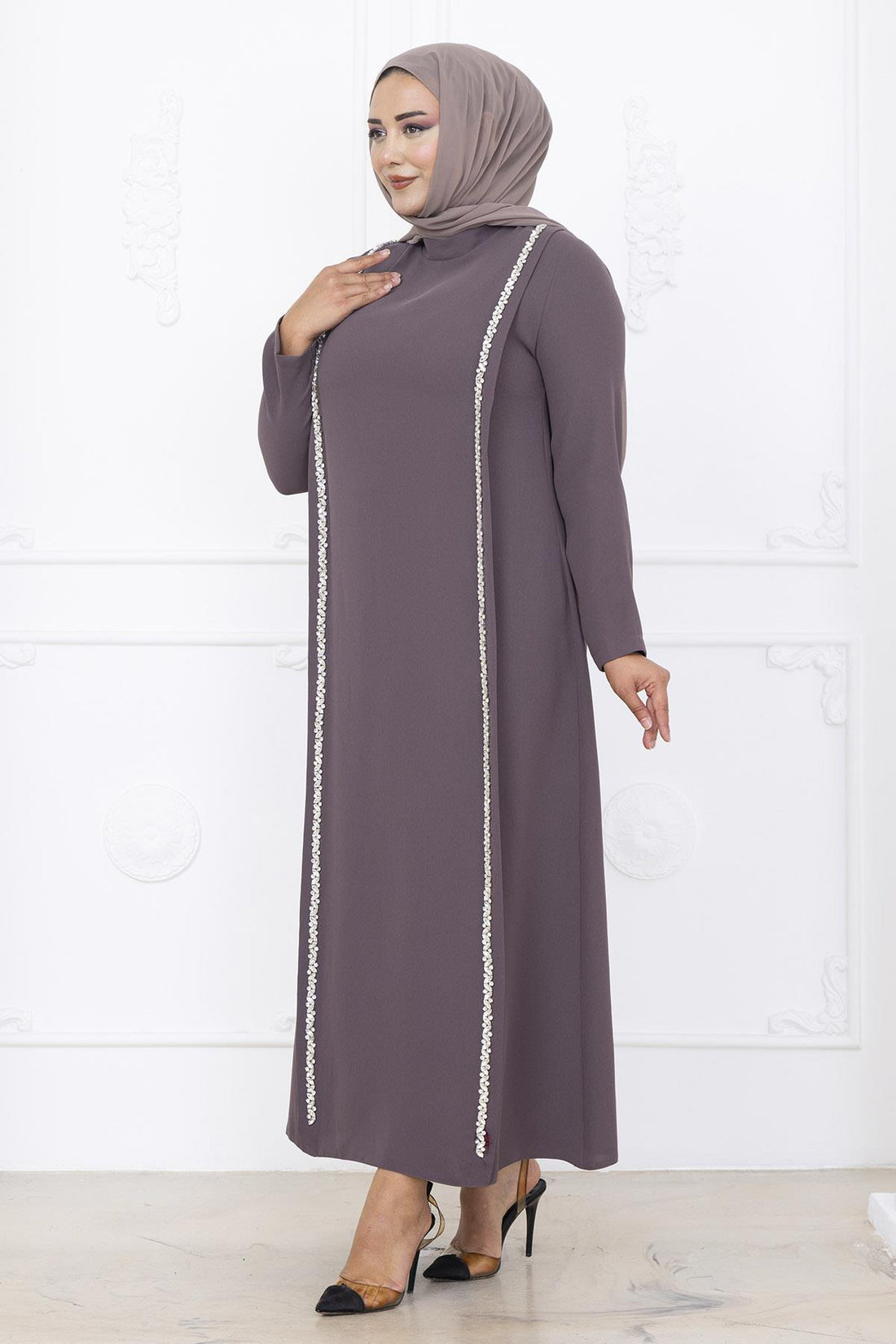 Yakut Modest Evening Dress - Taupe