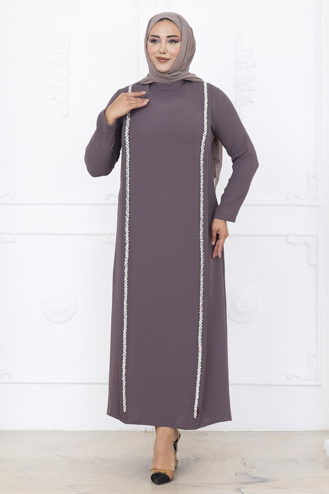 Yakut Modest Evening Dress - Taupe