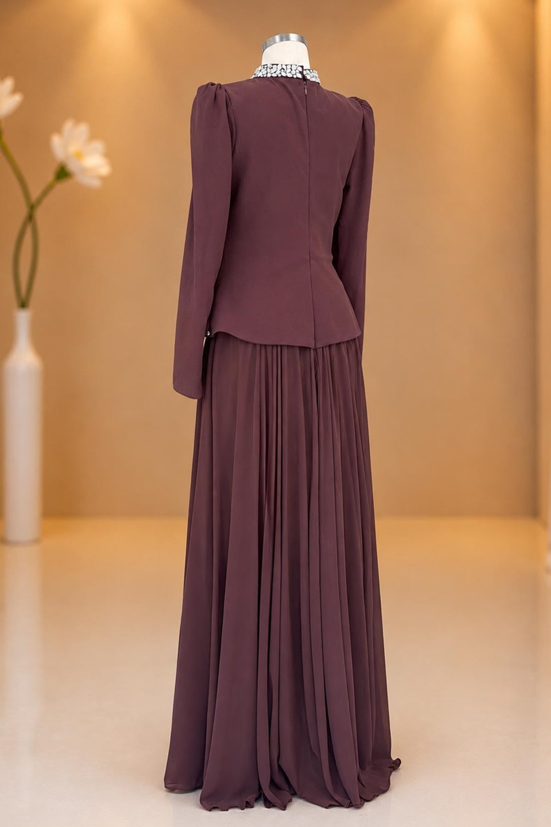 Yaren Modest Evening Dress - Brown