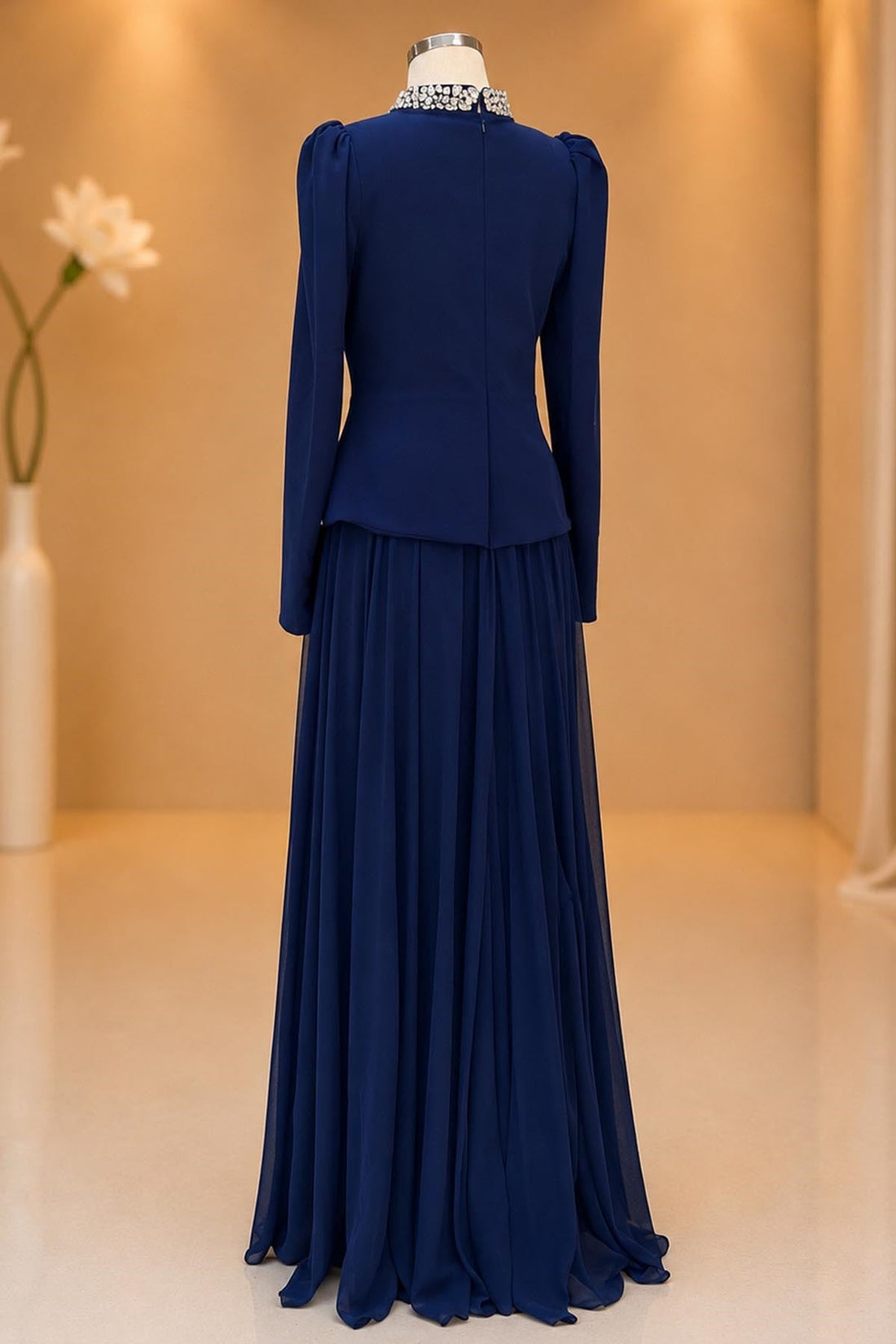 Yaren Modest Evening Dress - Navy