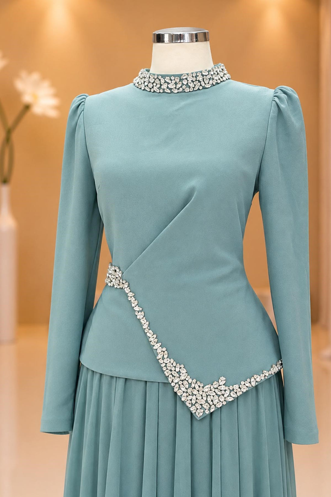 Yaren Modest Evening Dress - Mint