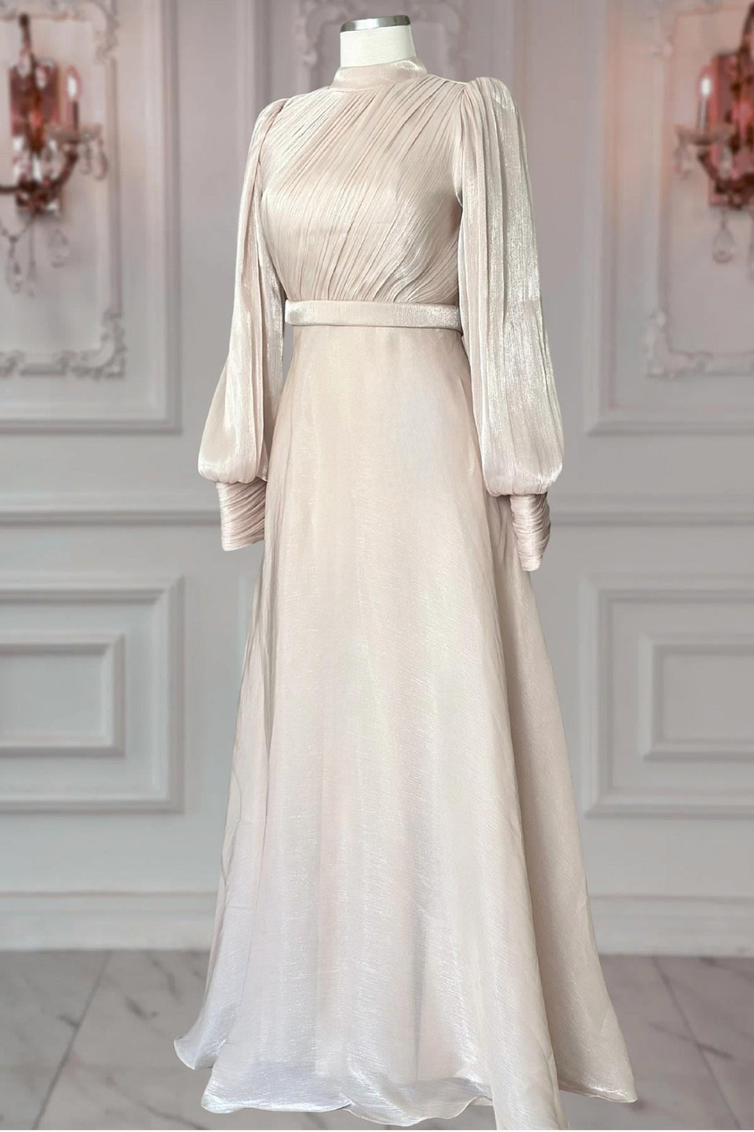 Zen Modest Evening Dress - Beige
