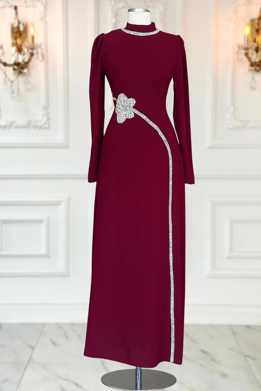 Zühre Modest Evening Dress - Burgundy