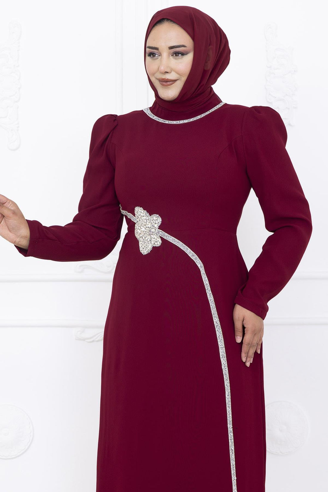 Zühre Modest Evening Dress - Burgundy