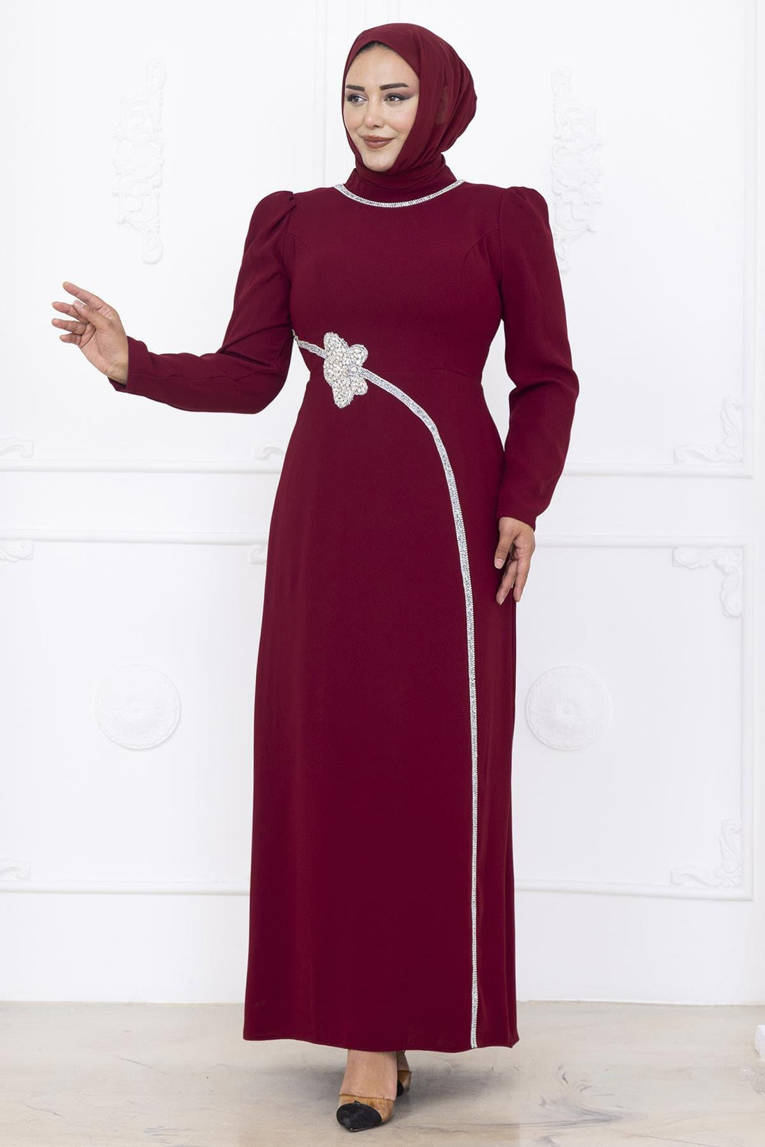 Zühre Modest Evening Dress - Burgundy