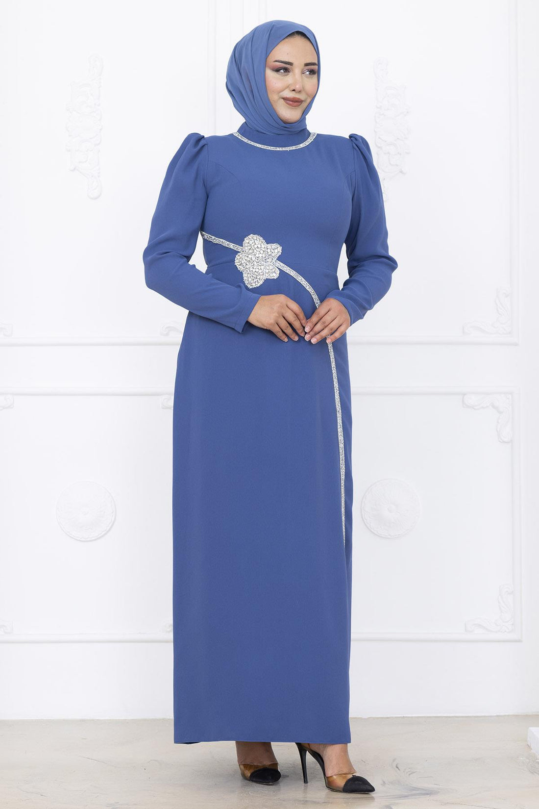 Zühre Modest Evening Dress - Indigo