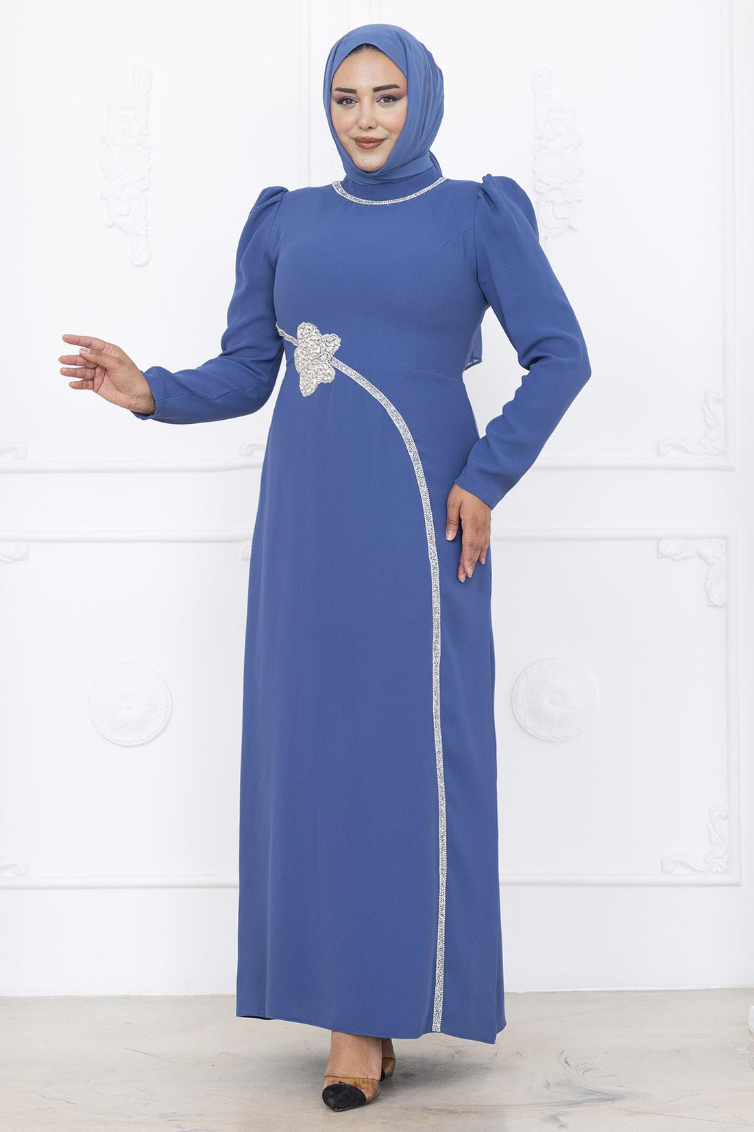 Zühre Modest Evening Dress - Indigo