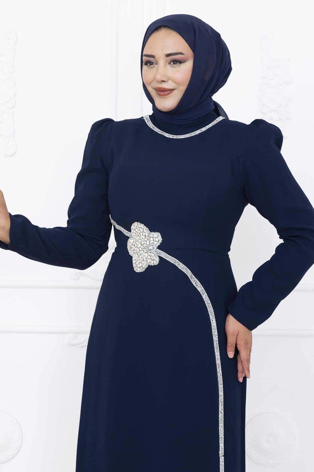 Zühre Modest Evening Dress - Navy