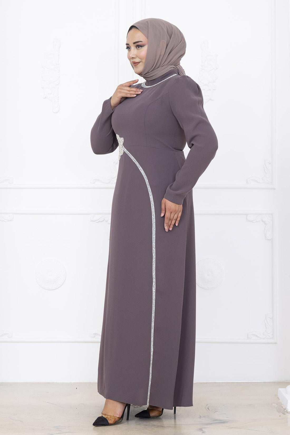 Zühre Modest Evening Dress - Taupe