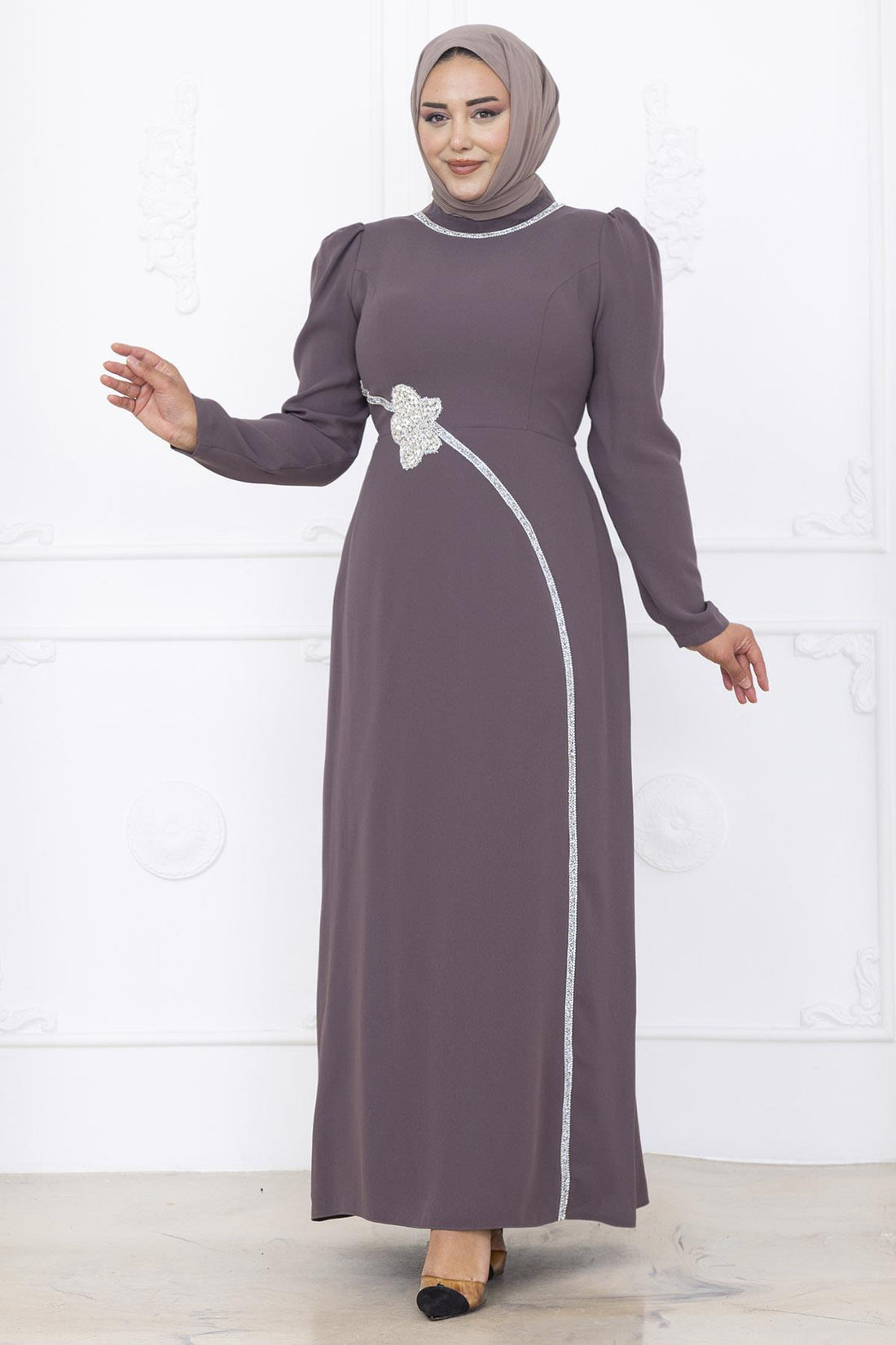 Zühre Modest Evening Dress - Taupe