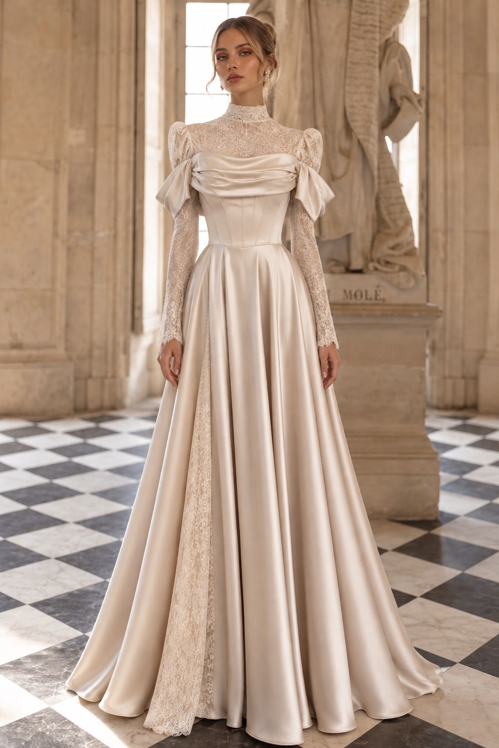 Aveline Satin & Lace Dress Ivory