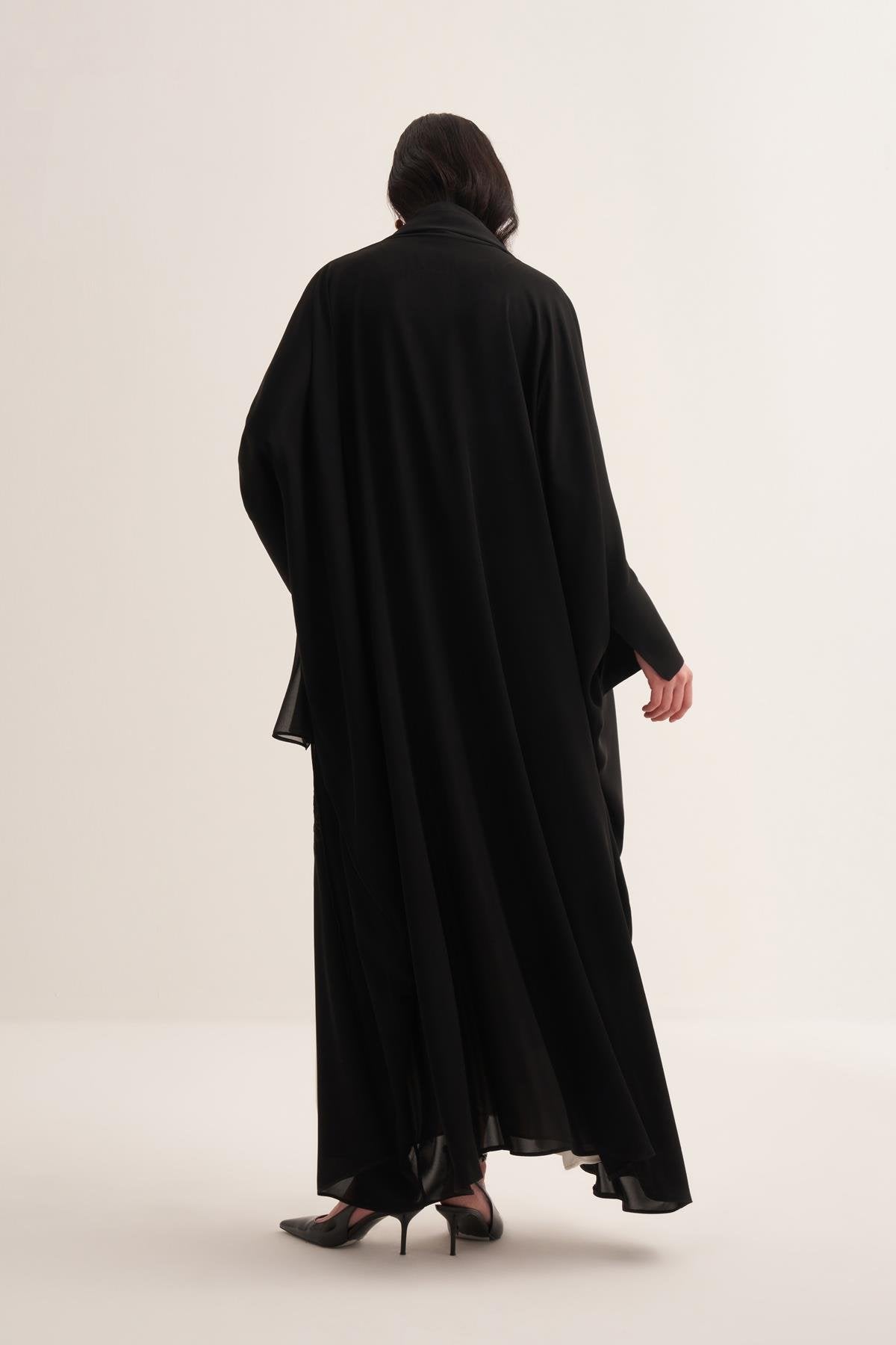 Black Abaya & Scarf Set with Pearl and Stone Embellishments