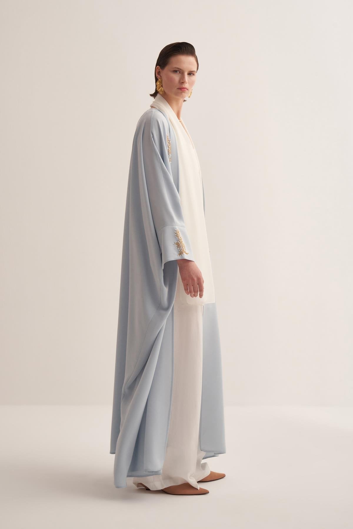 Baby Blue Abaya & Scarf Set with Pearl and Stone Embellishments