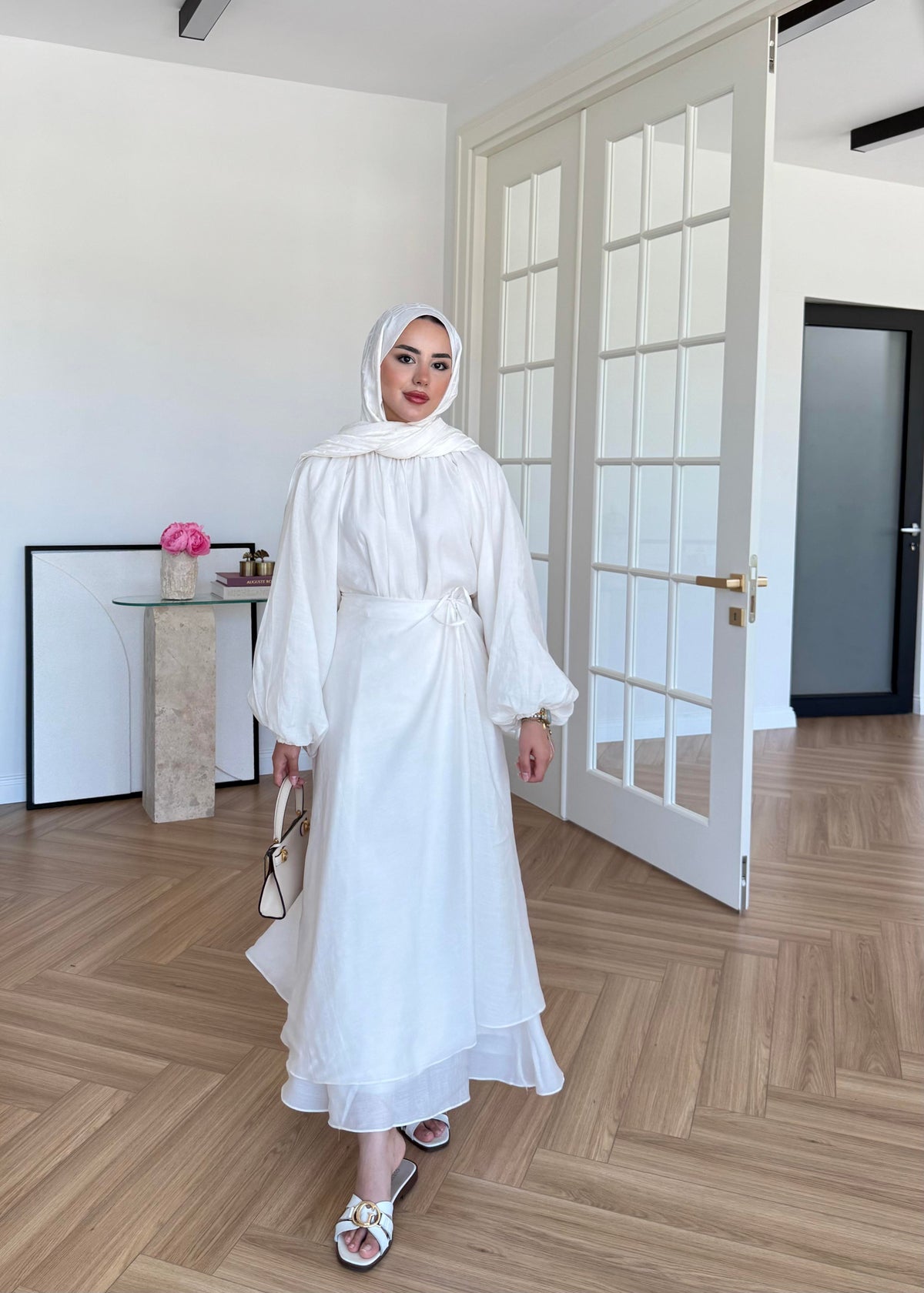Balloon Sleeve Skirt Set in Ecru