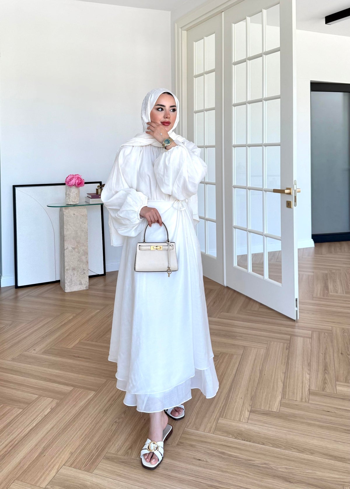 Balloon Sleeve Skirt Set in Ecru