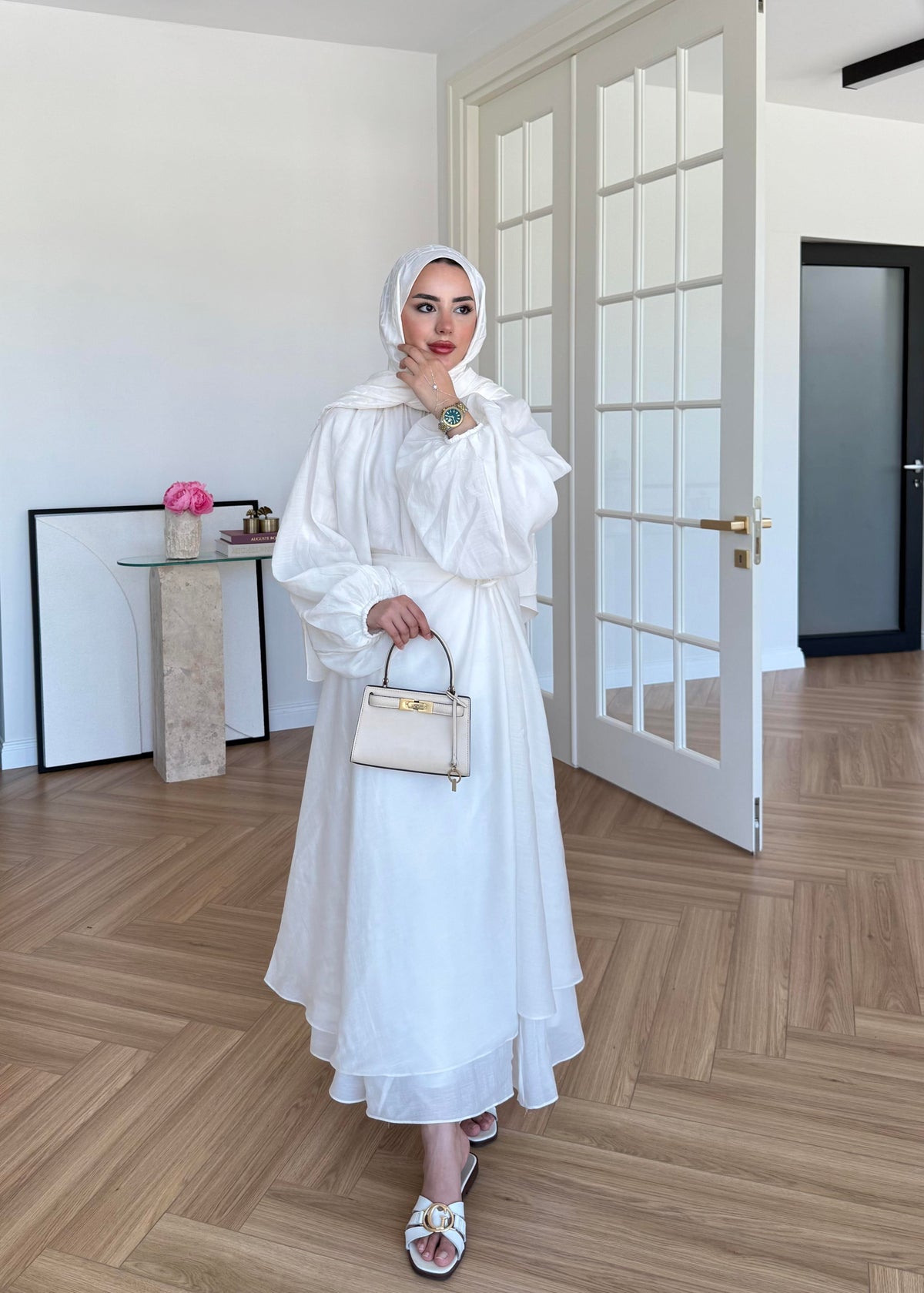 Balloon Sleeve Skirt Set in Ecru