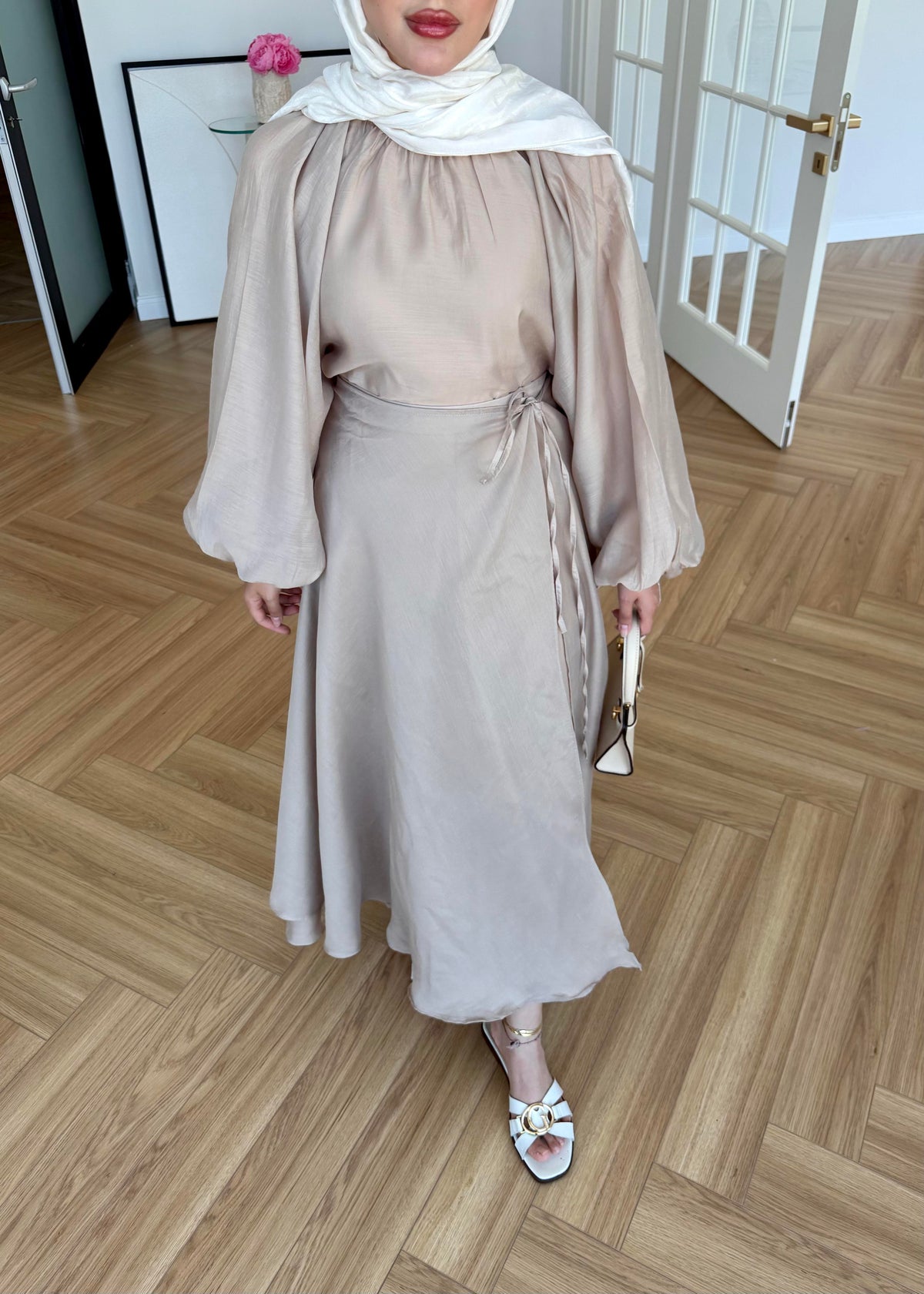 Balloon Sleeve Skirt Set - Taupe
