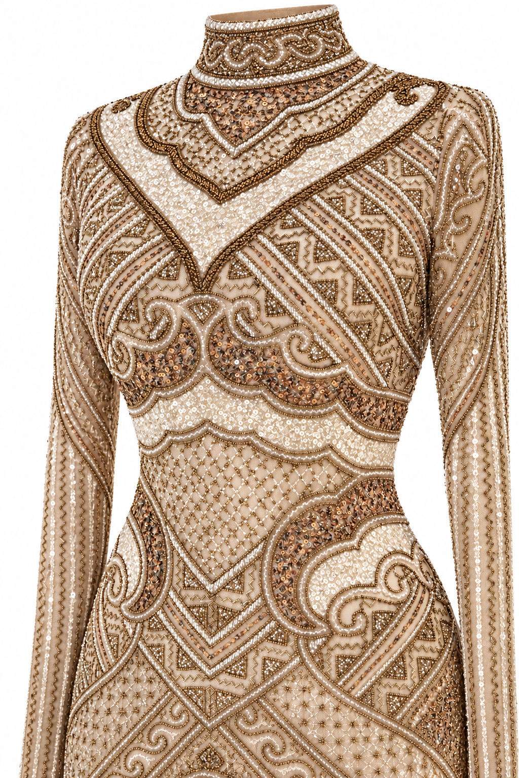 Couture Almas Modest Evening Dress - Beige