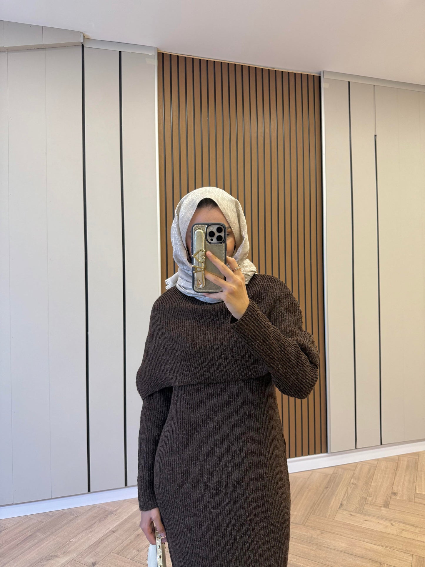 Cape-Detail Knit Dress – Brown
