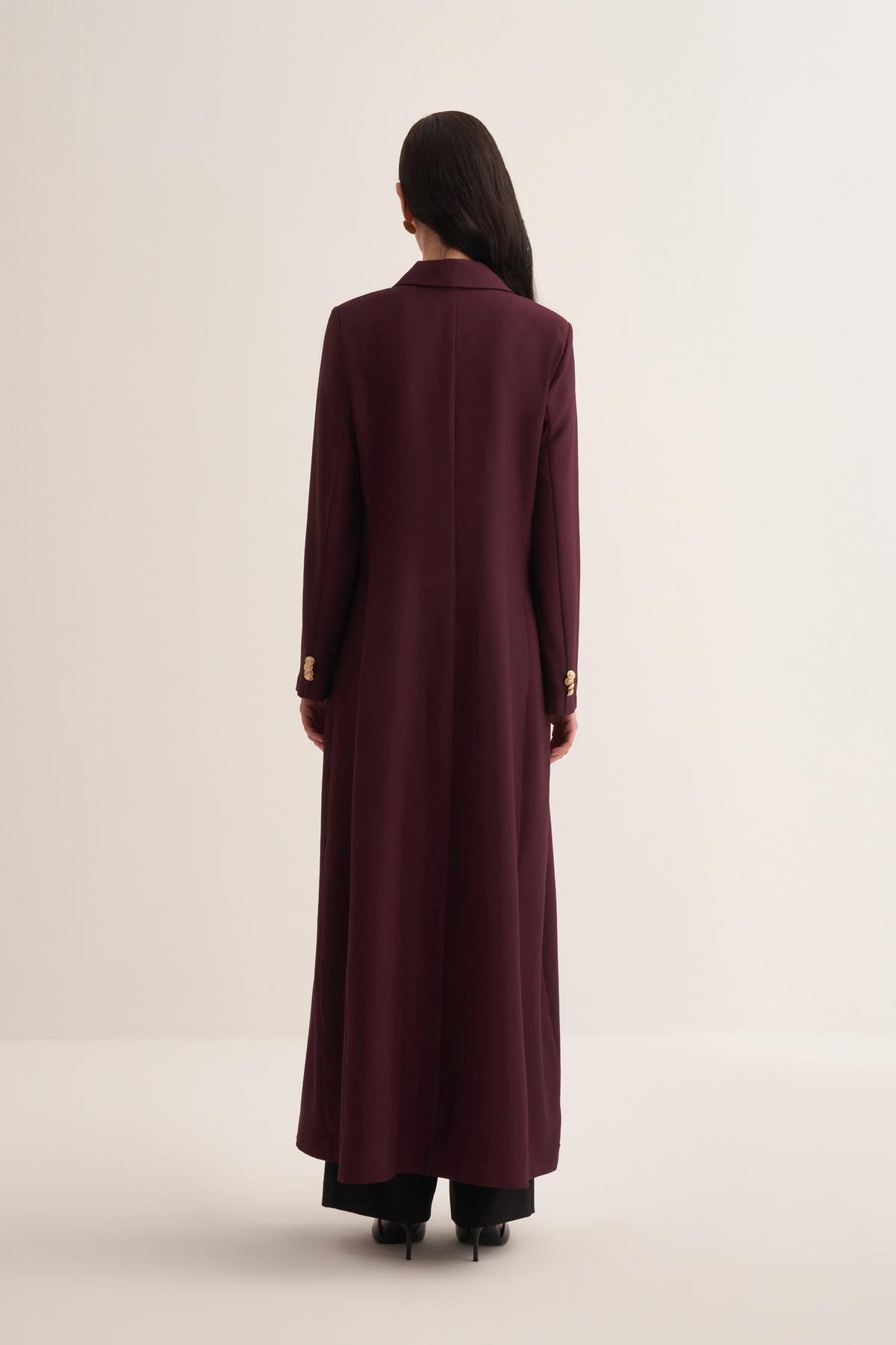 Burgundy Abaya with Gold Buttons - sonafey