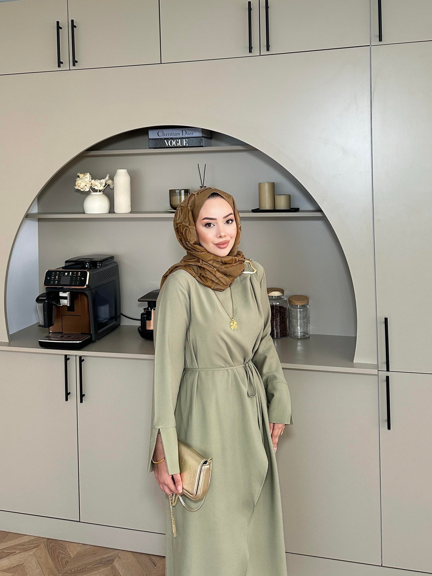 Candy Khaki Brooch Dress