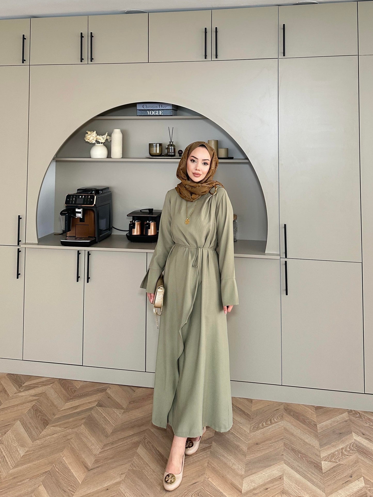 Candy Khaki Brooch Dress
