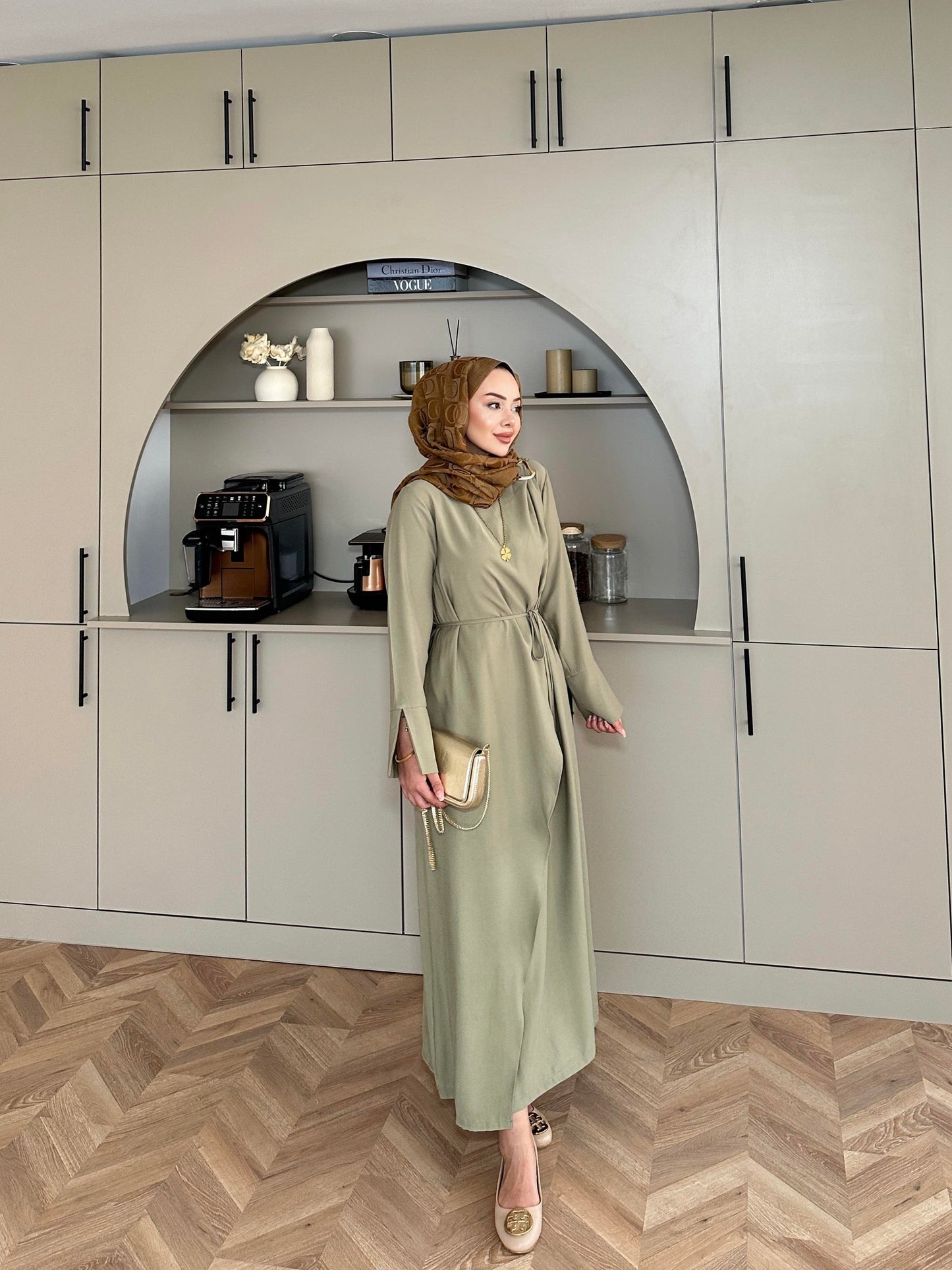 Candy Khaki Brooch Dress