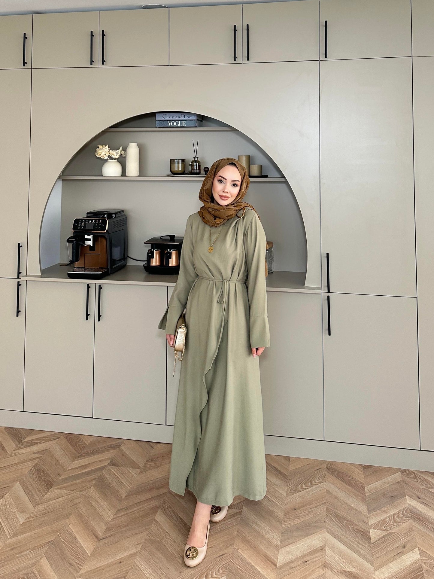 Candy Khaki Brooch Dress