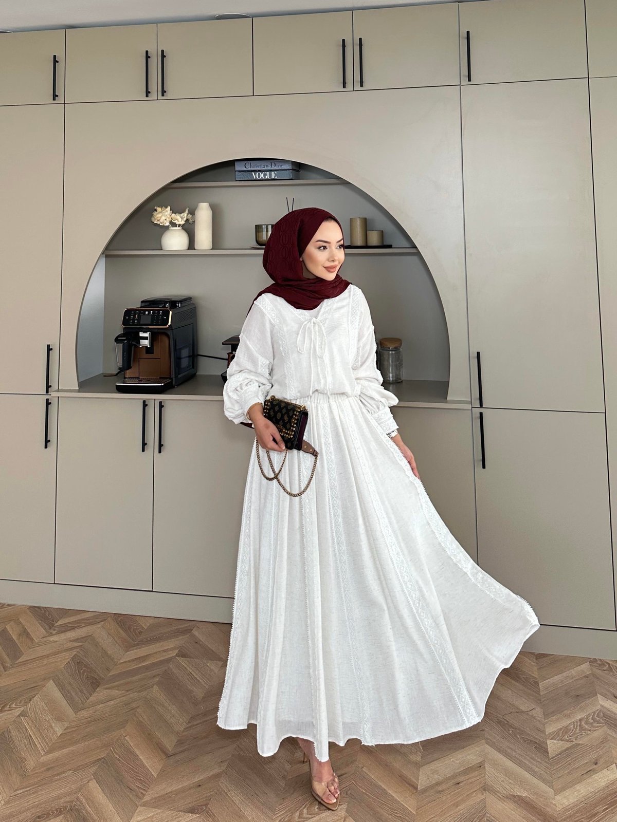 White Linen Co-Ord Set with Lace Trim