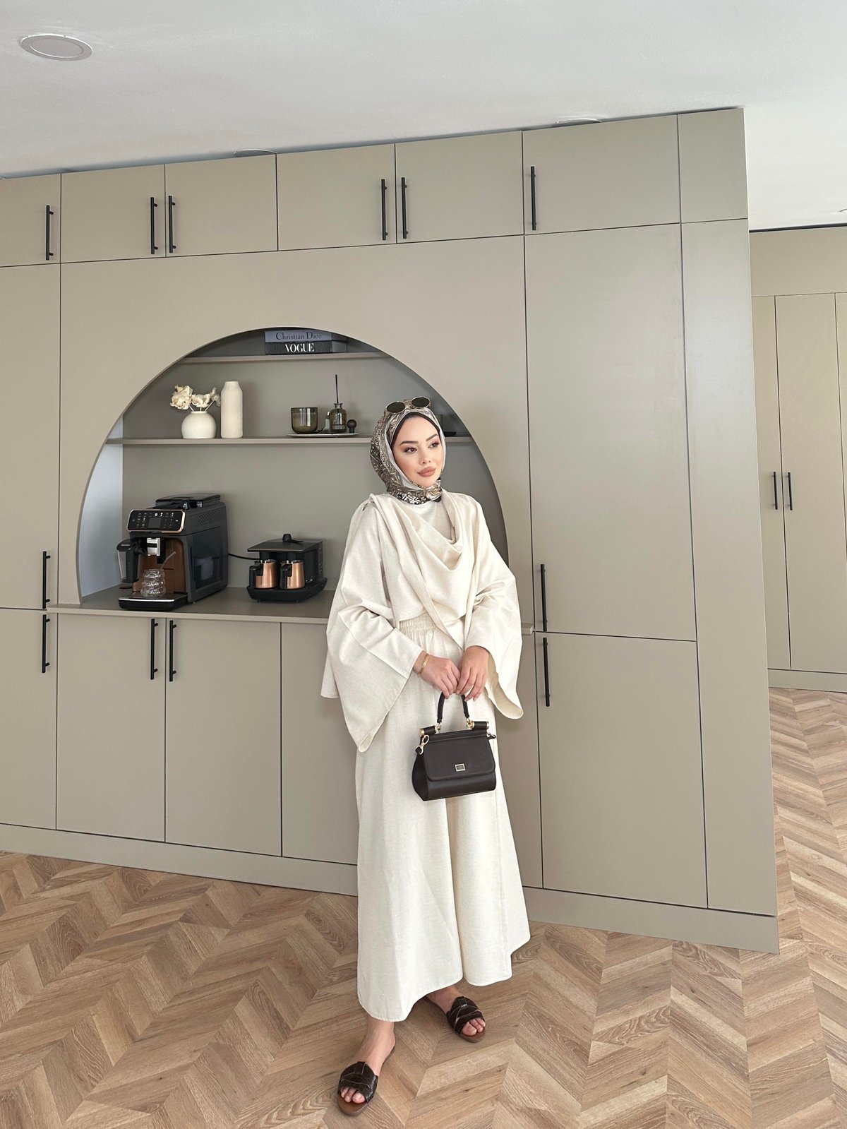 Clif Beige Linen Skirt Set