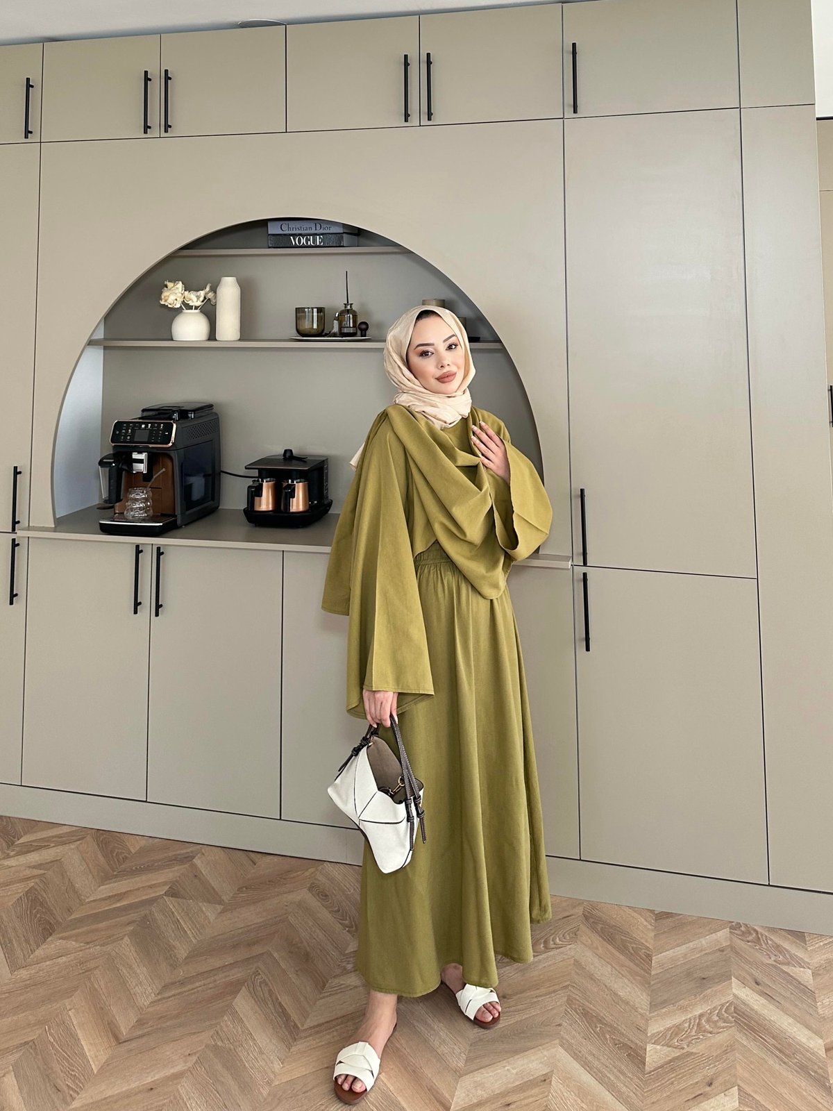 Oil Green Linen Skirt Set